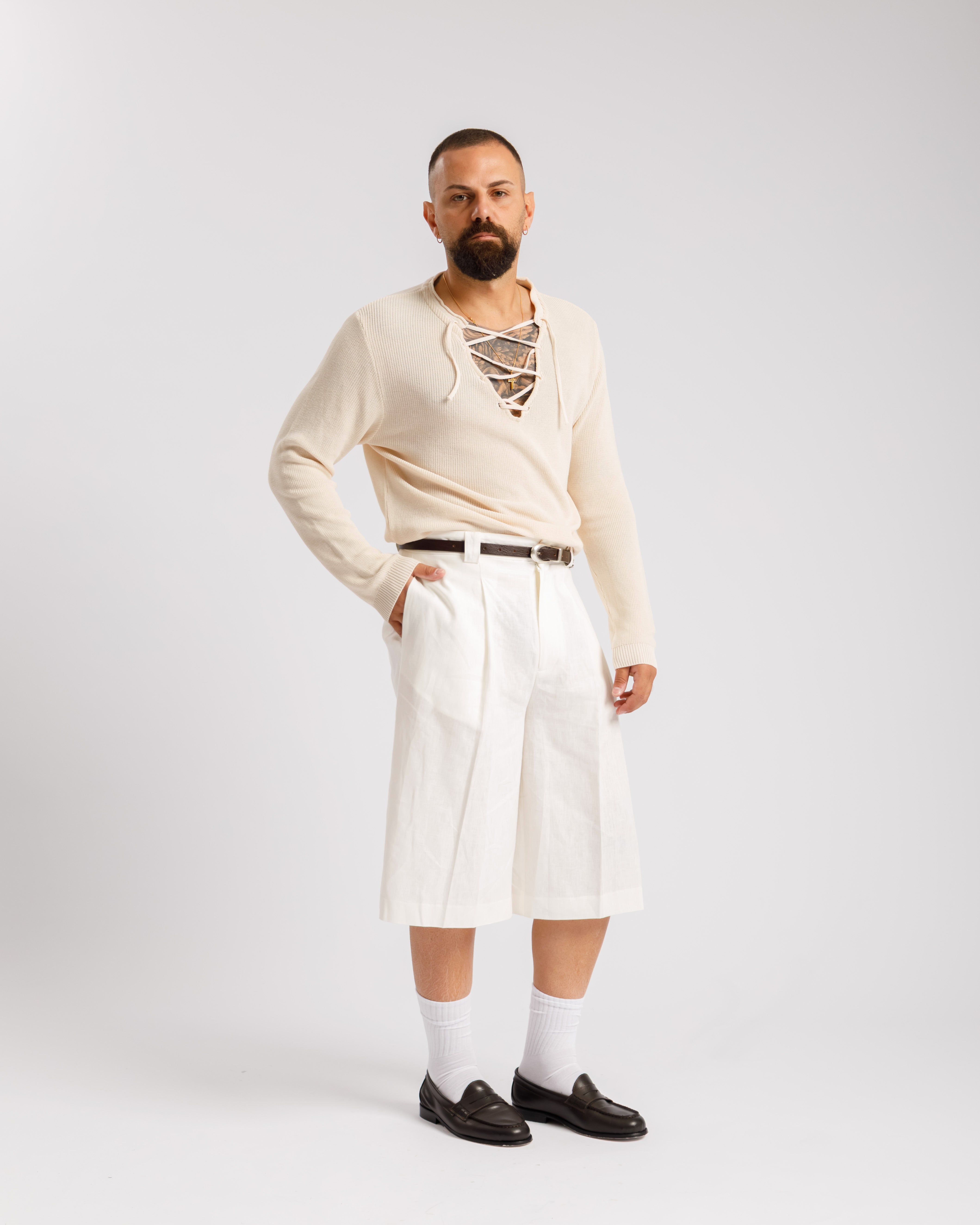 Maglia serafina con stringhe - CL600 ecru'