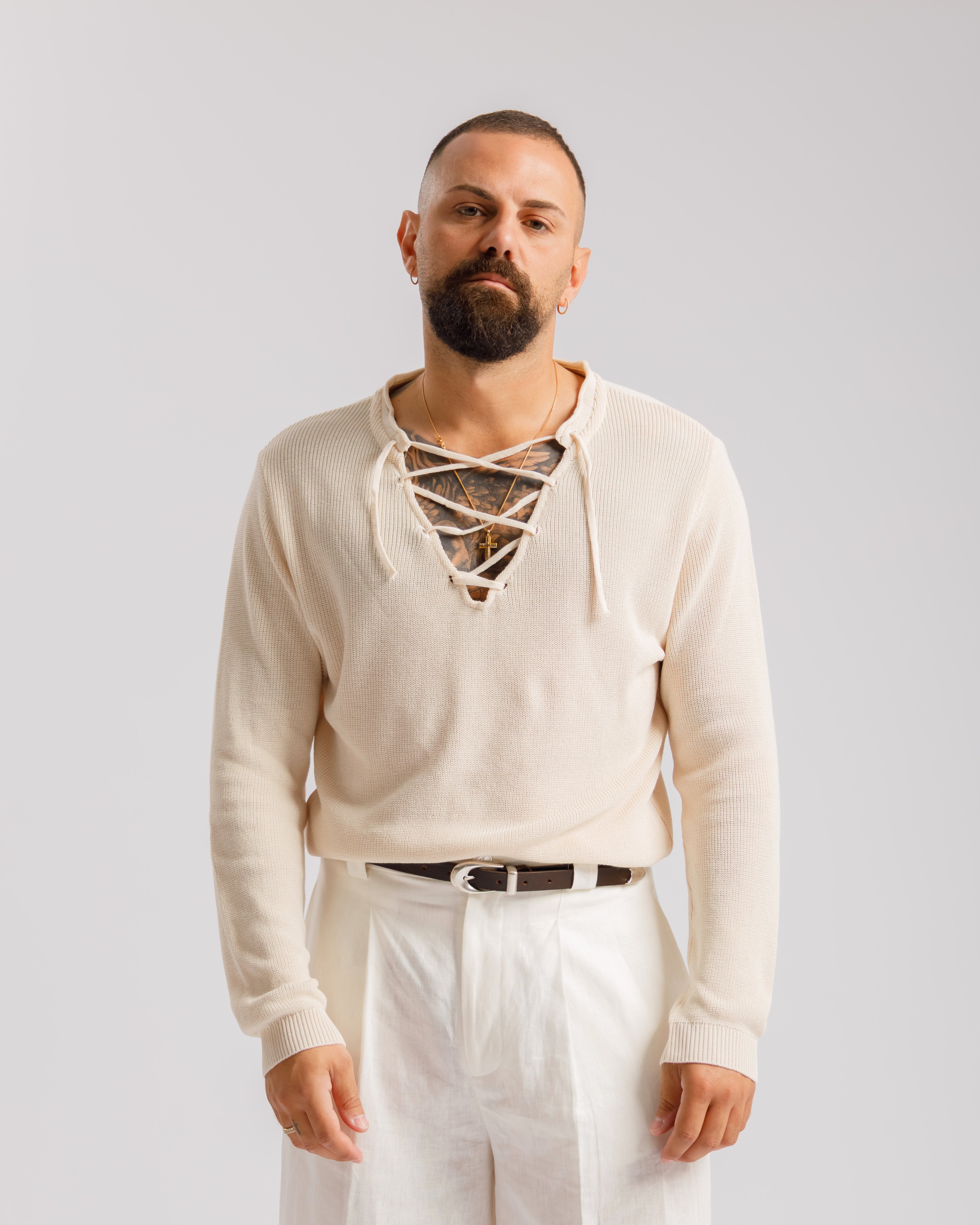 Maglia serafina con stringhe - CL600 ecru'