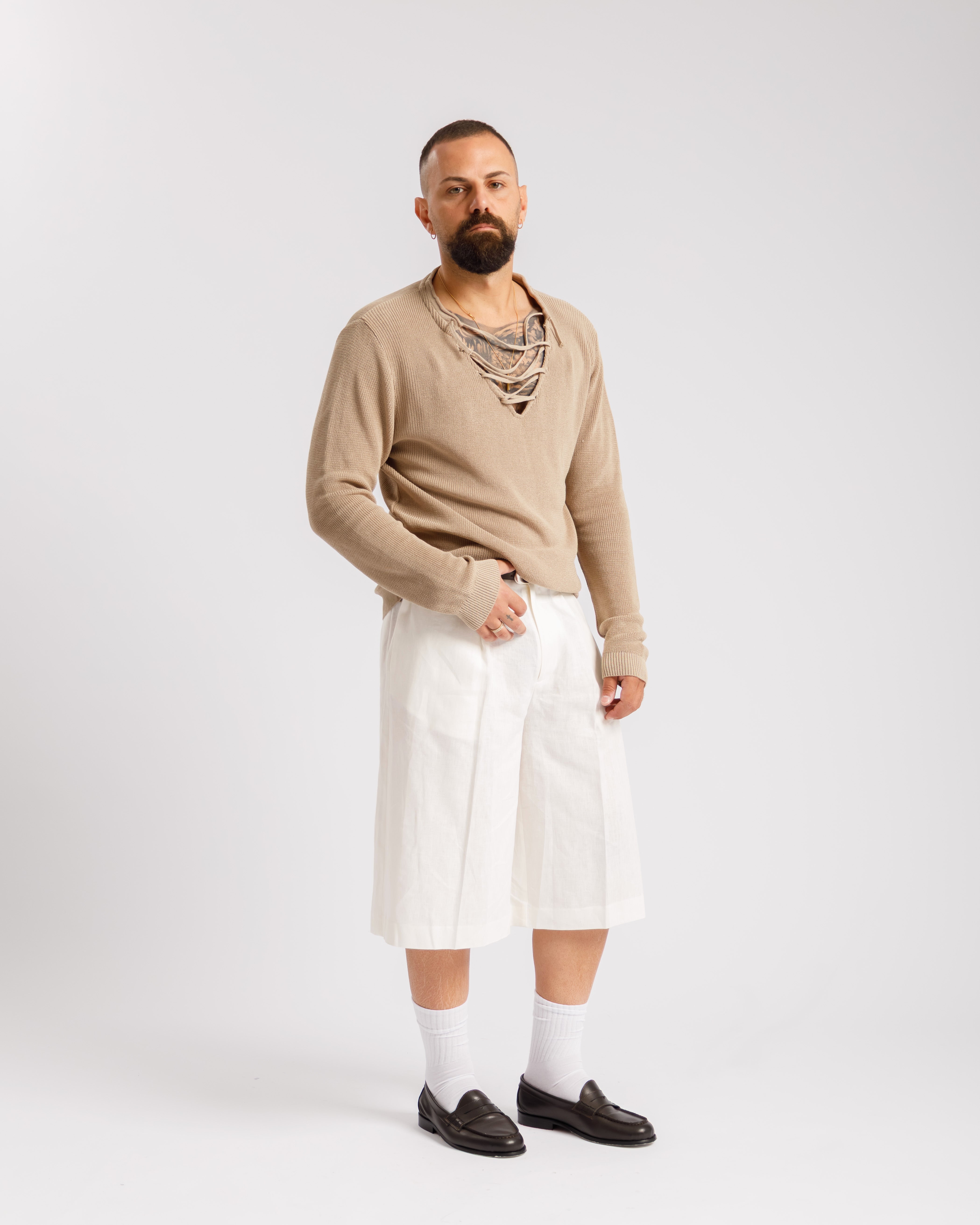 Maglia serafina con stringhe - CL600 sabbia