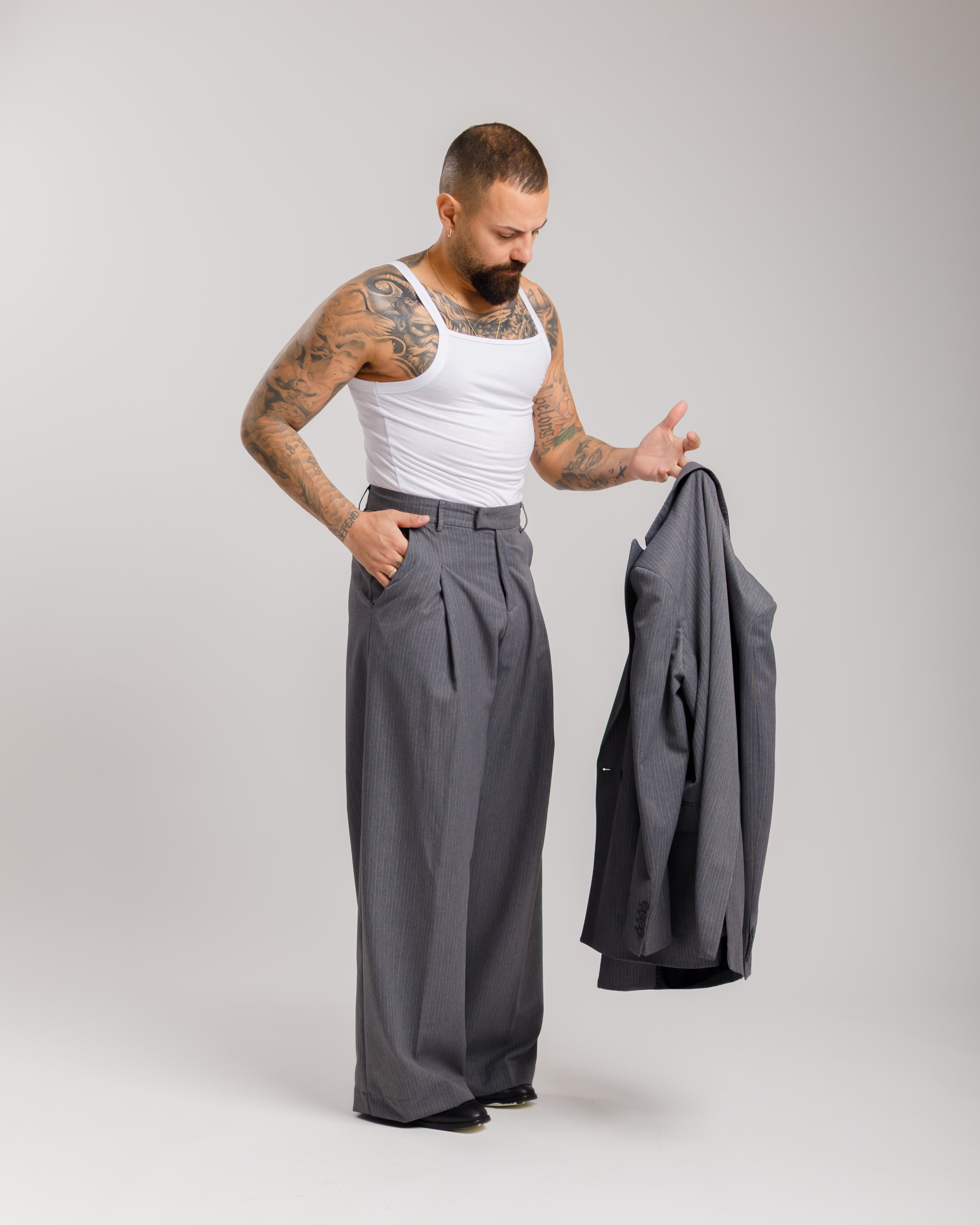 Pantaloni Wide Fit - Ma1031 Gessato Grigio