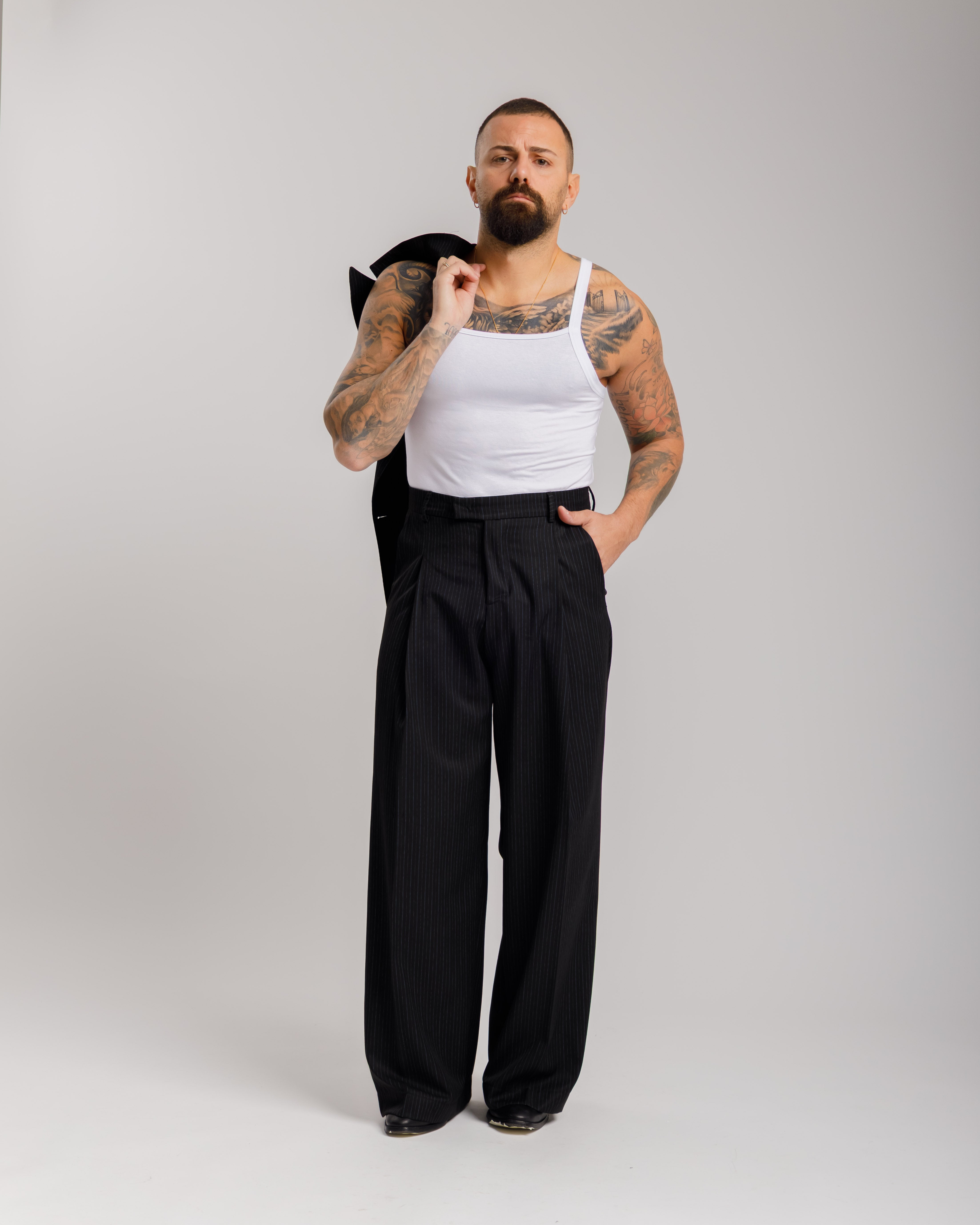 Pantaloni Wide Fit - Ma1031 Gessato Nero