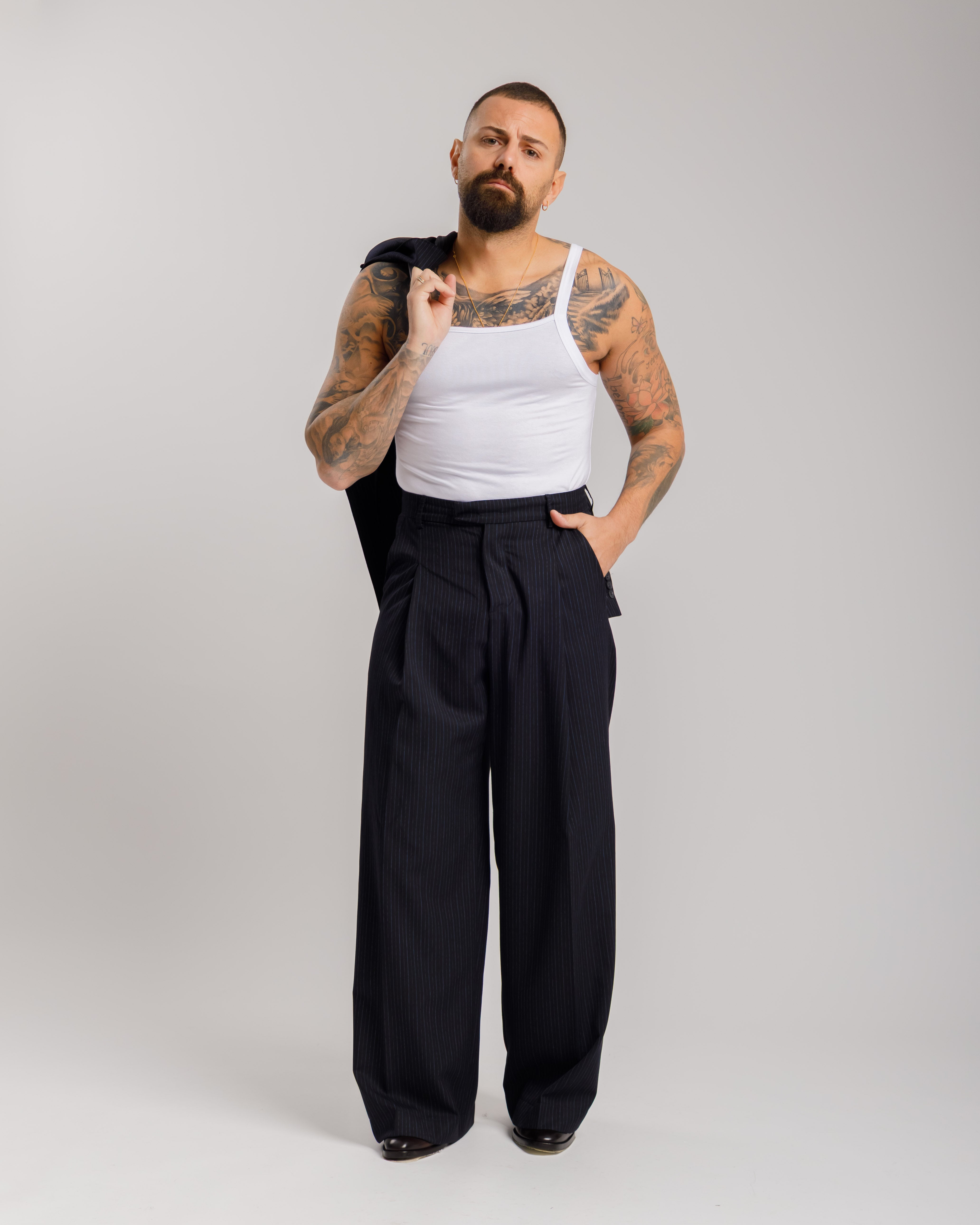 Pantaloni Wide Fit - Ma1031 Gessato Blu
