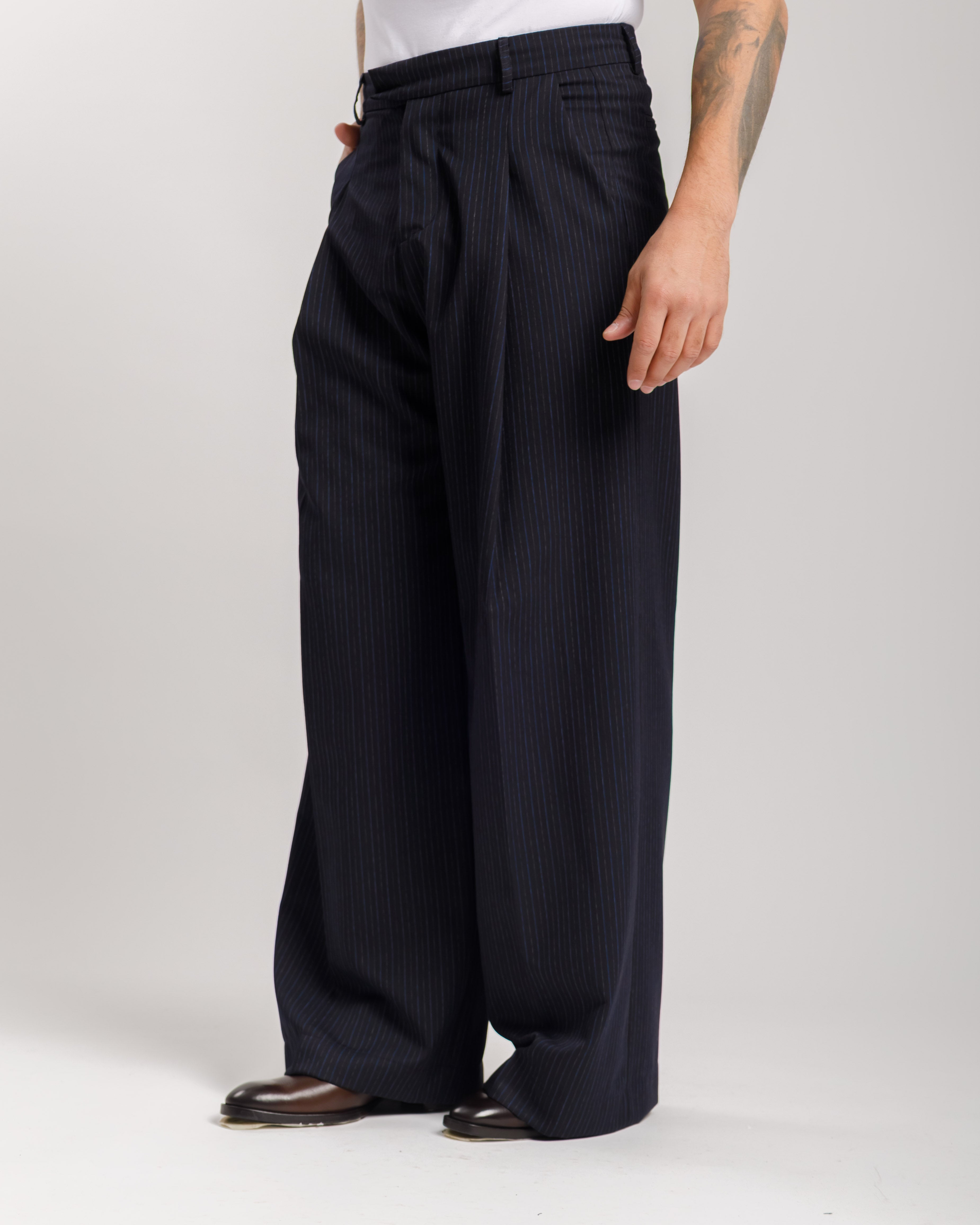 Pantaloni Wide Fit - Ma1031 Gessato Blu