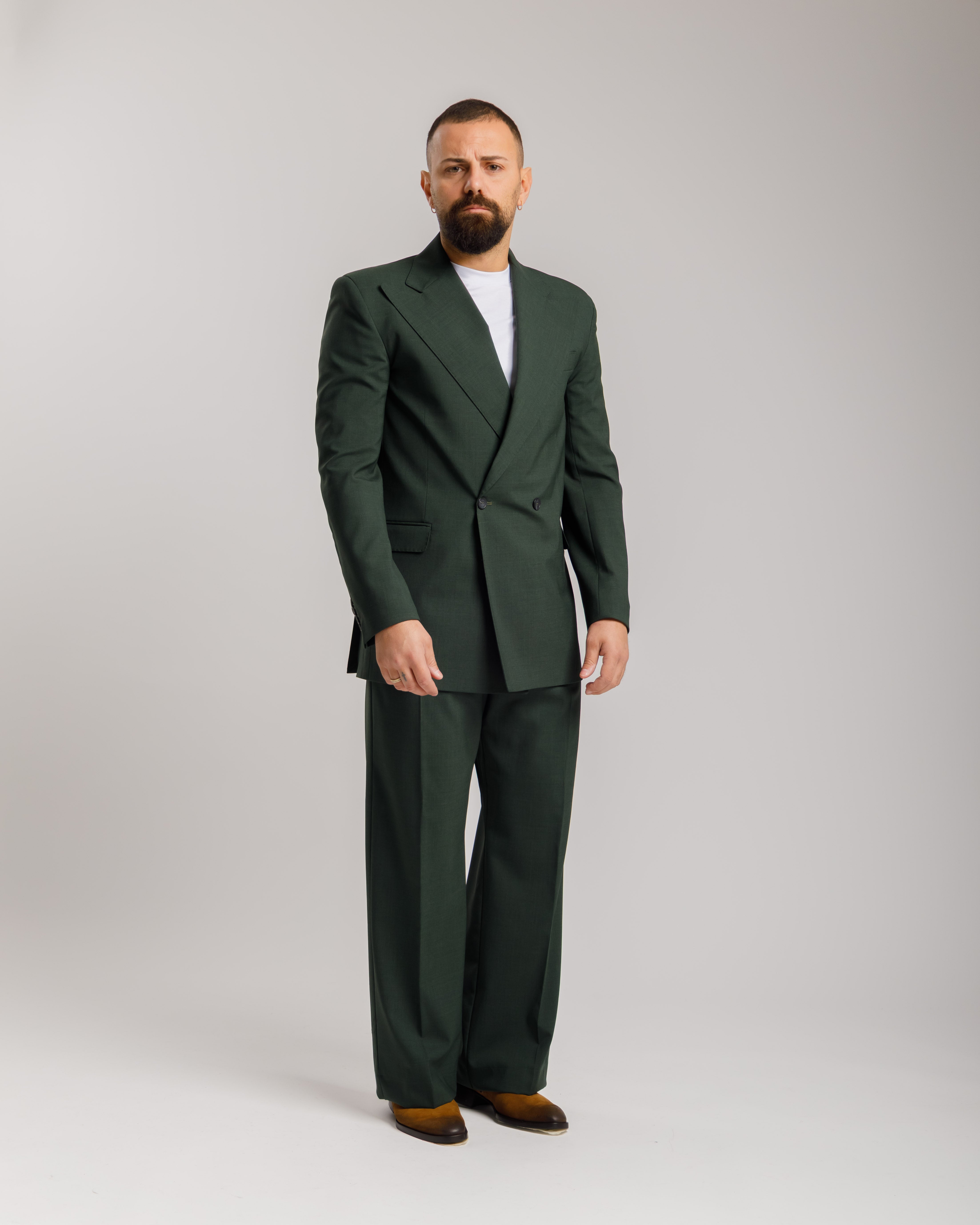 Pantaloni Palazzo Doppio Bottone - Ma1061 Verde Bosco