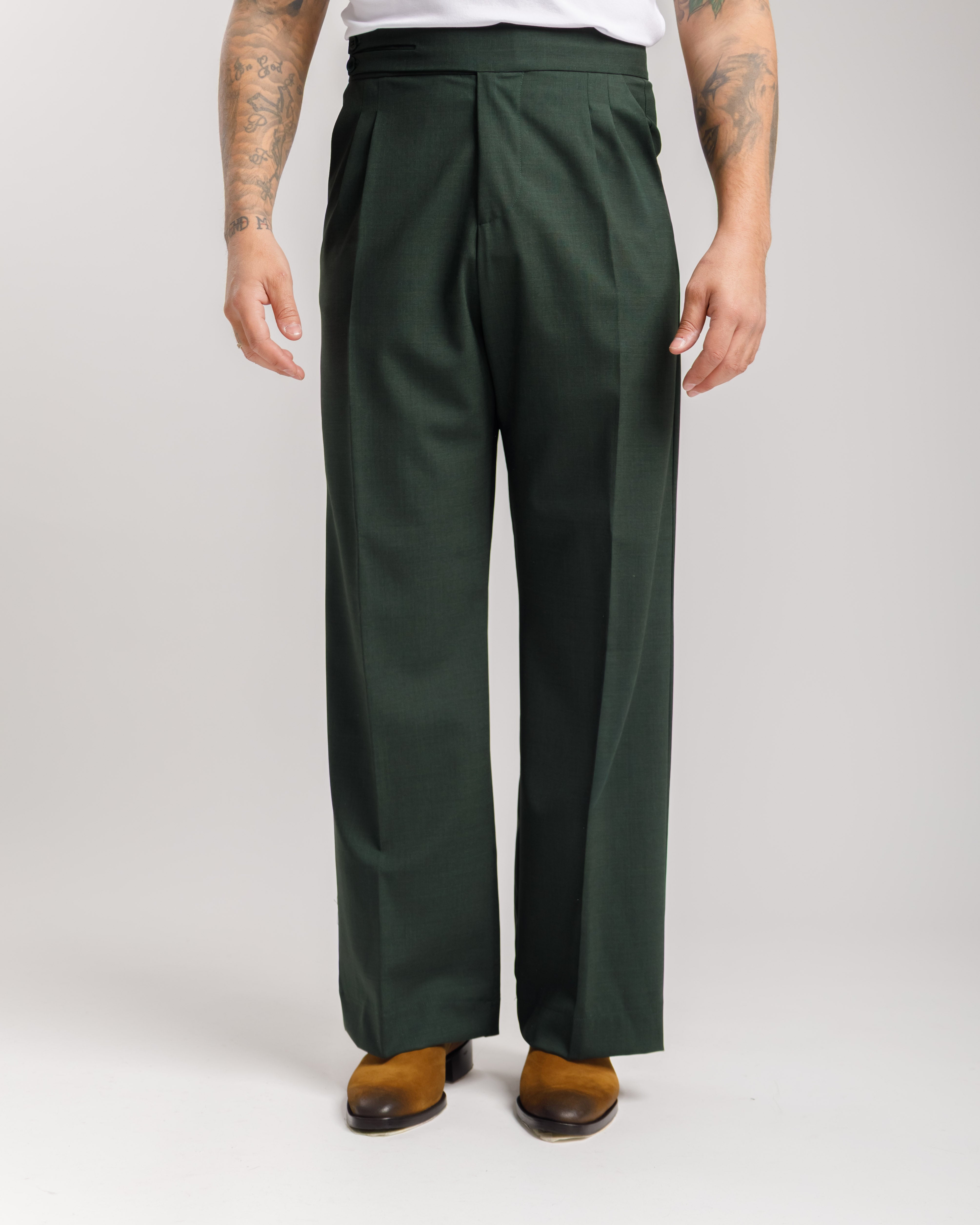 Pantaloni Palazzo Doppio Bottone - Ma1061 Verde Bosco