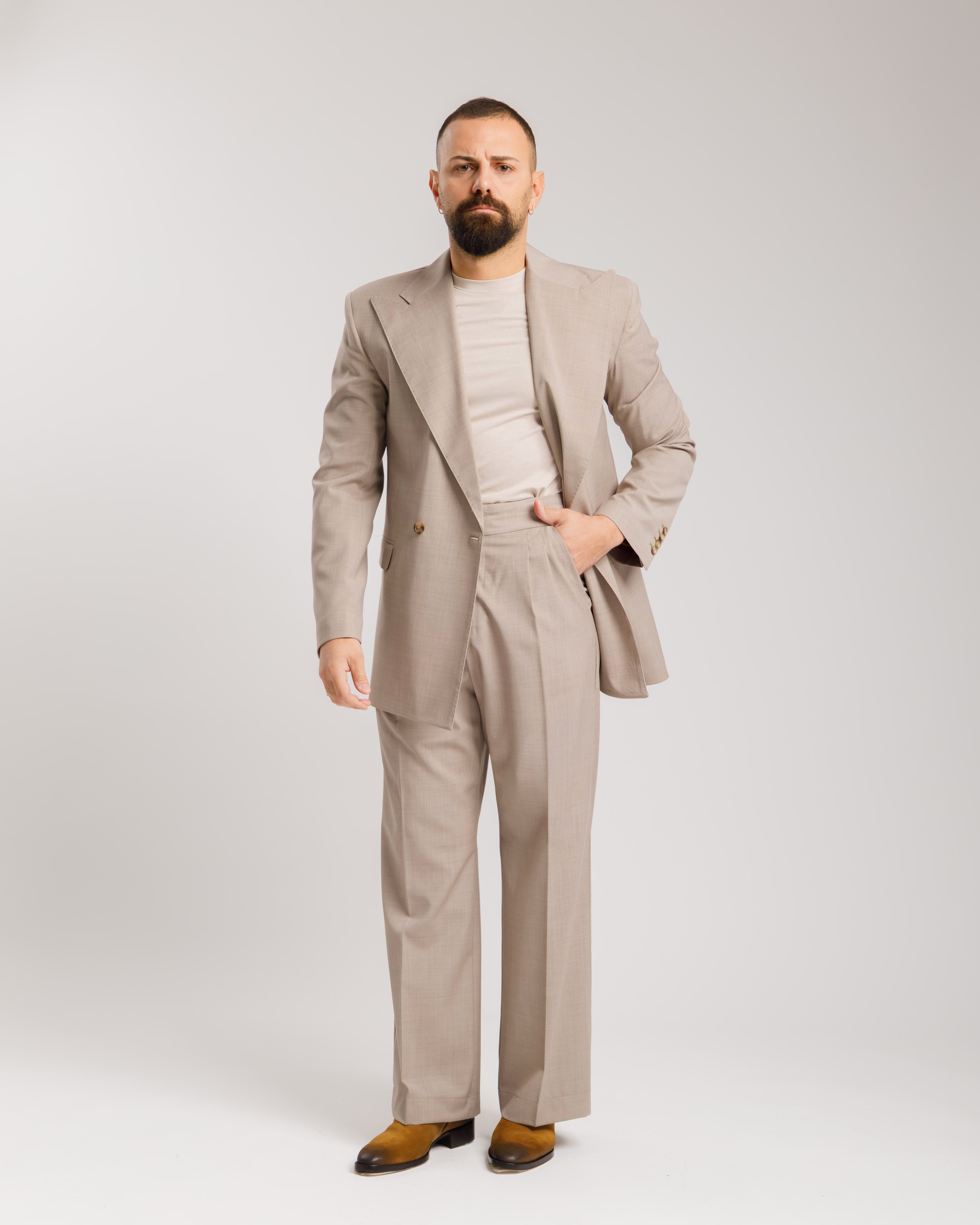 Double Button Palazzo Trousers - Ma1061 Dove Grey