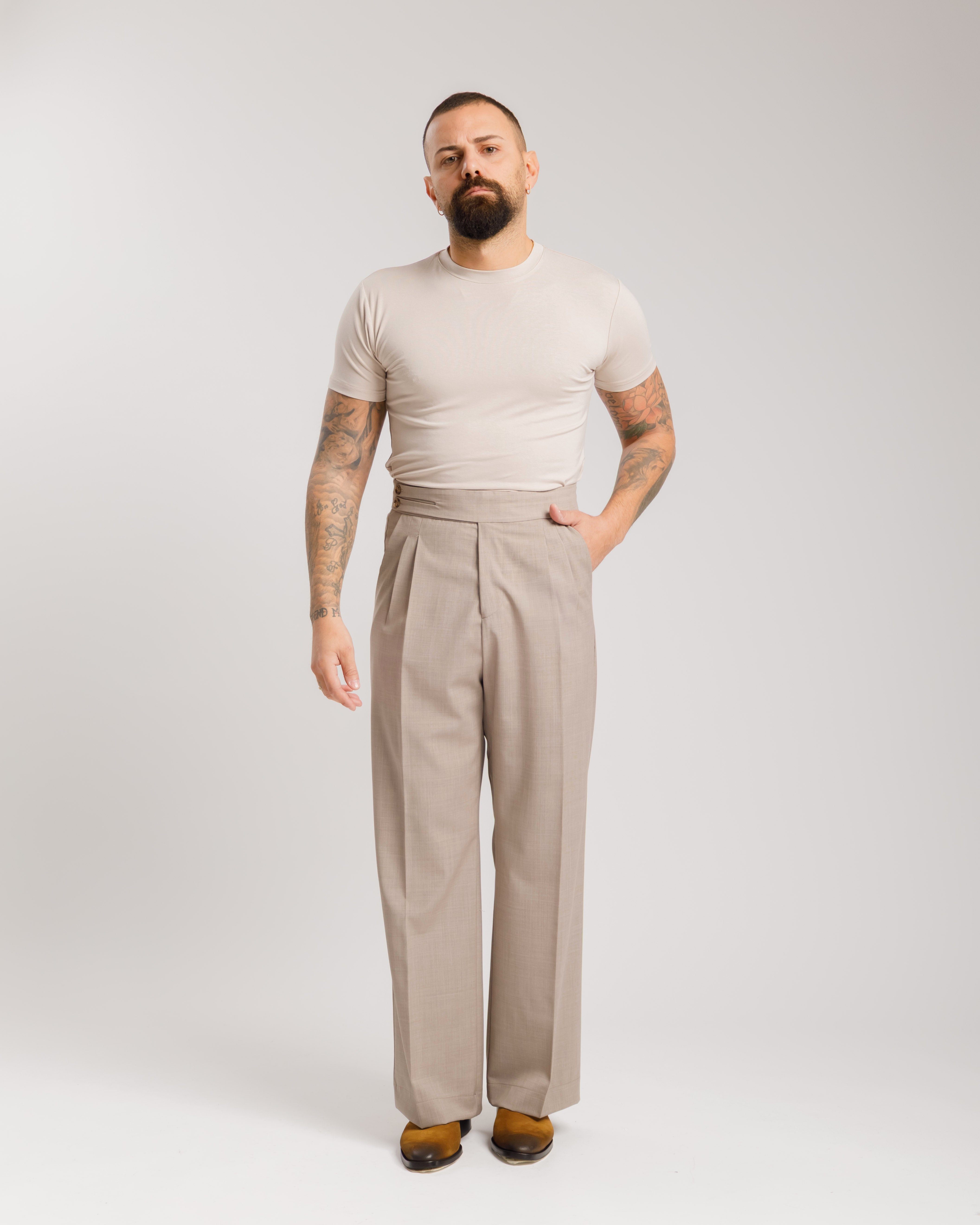 Double Button Palazzo Trousers - Ma1061 Dove Grey