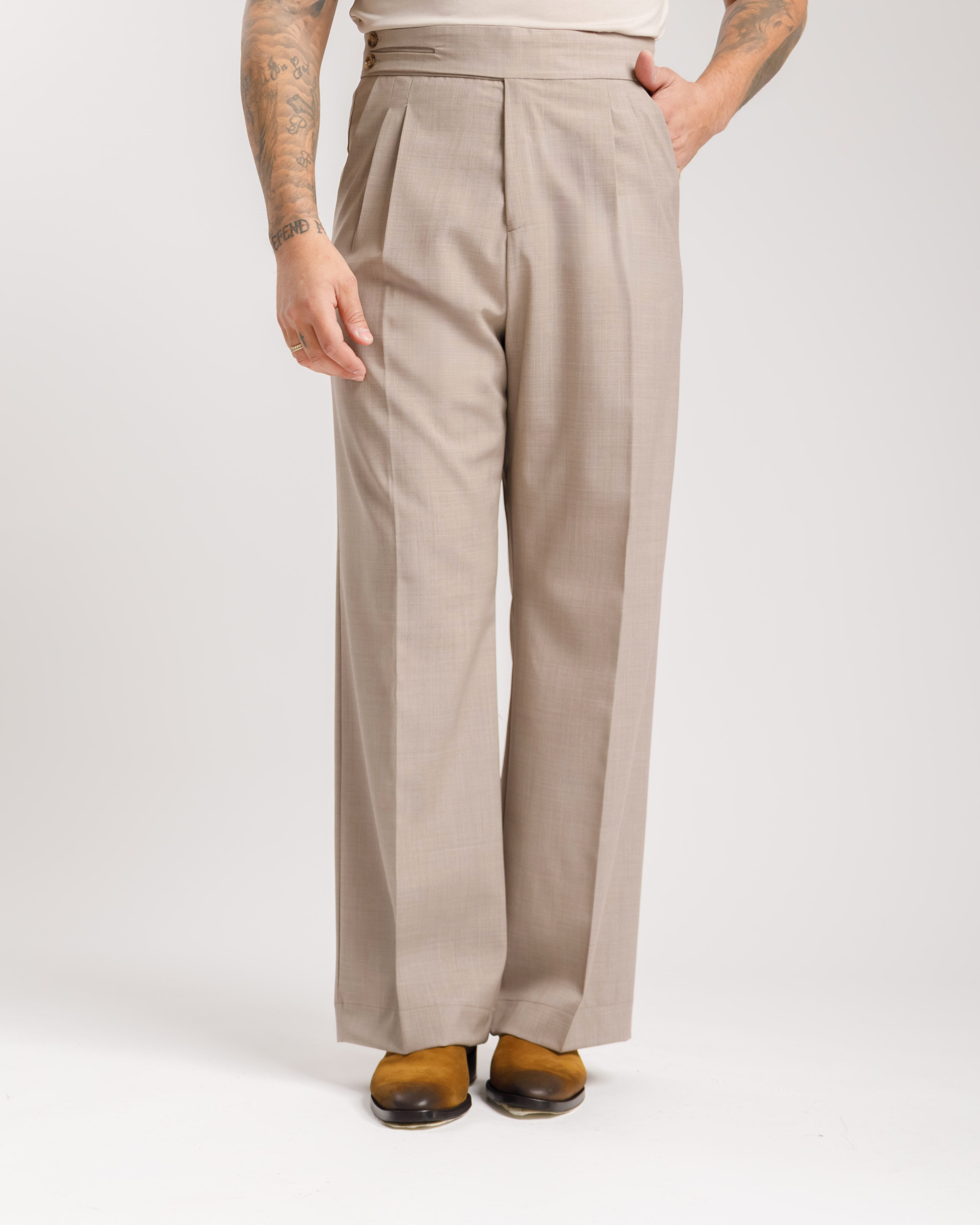 Pantaloni Palazzo Doppio Bottone - Ma1061 Tortora