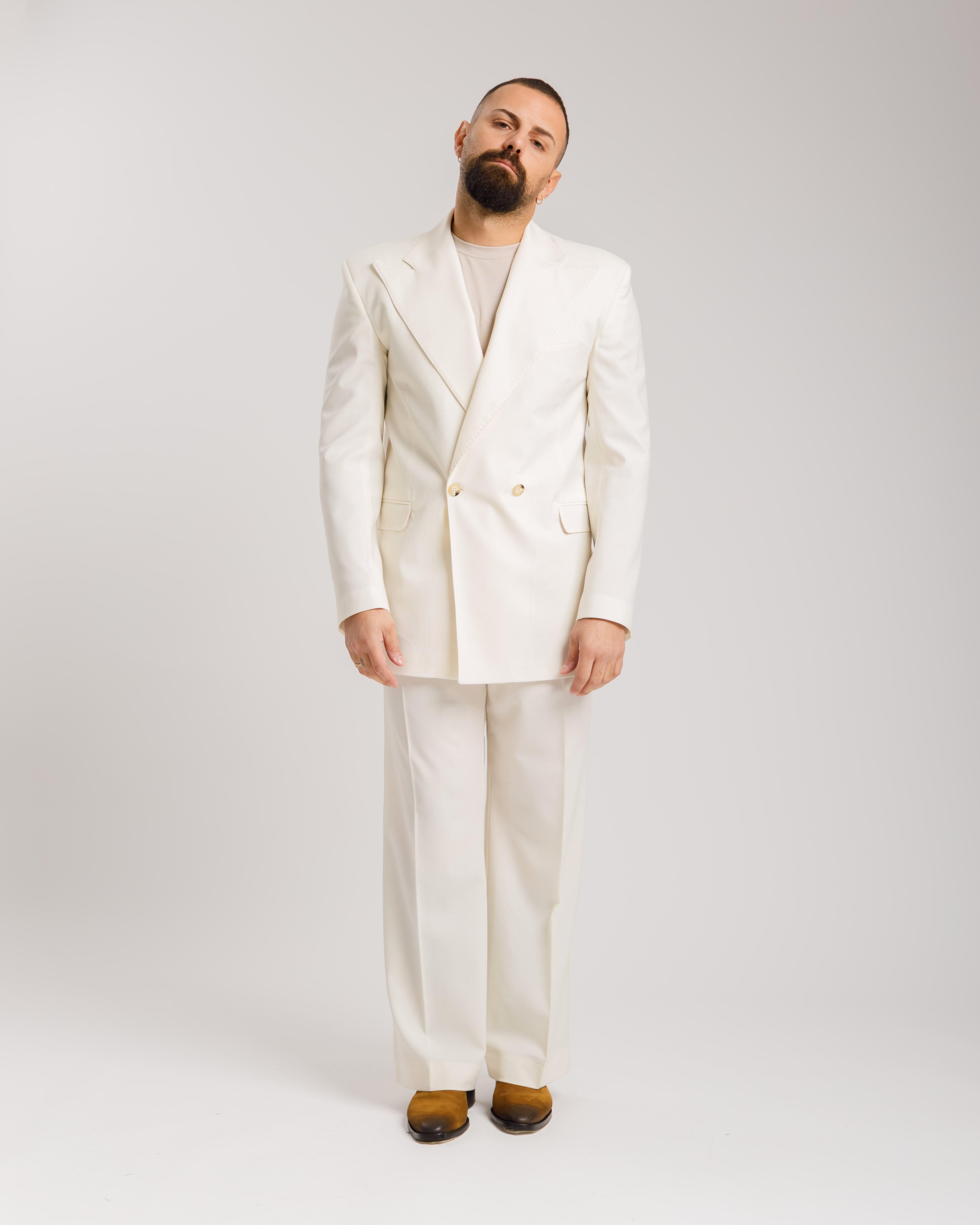 Pantaloni Palazzo Doppio Bottone - Ma1061 Panna