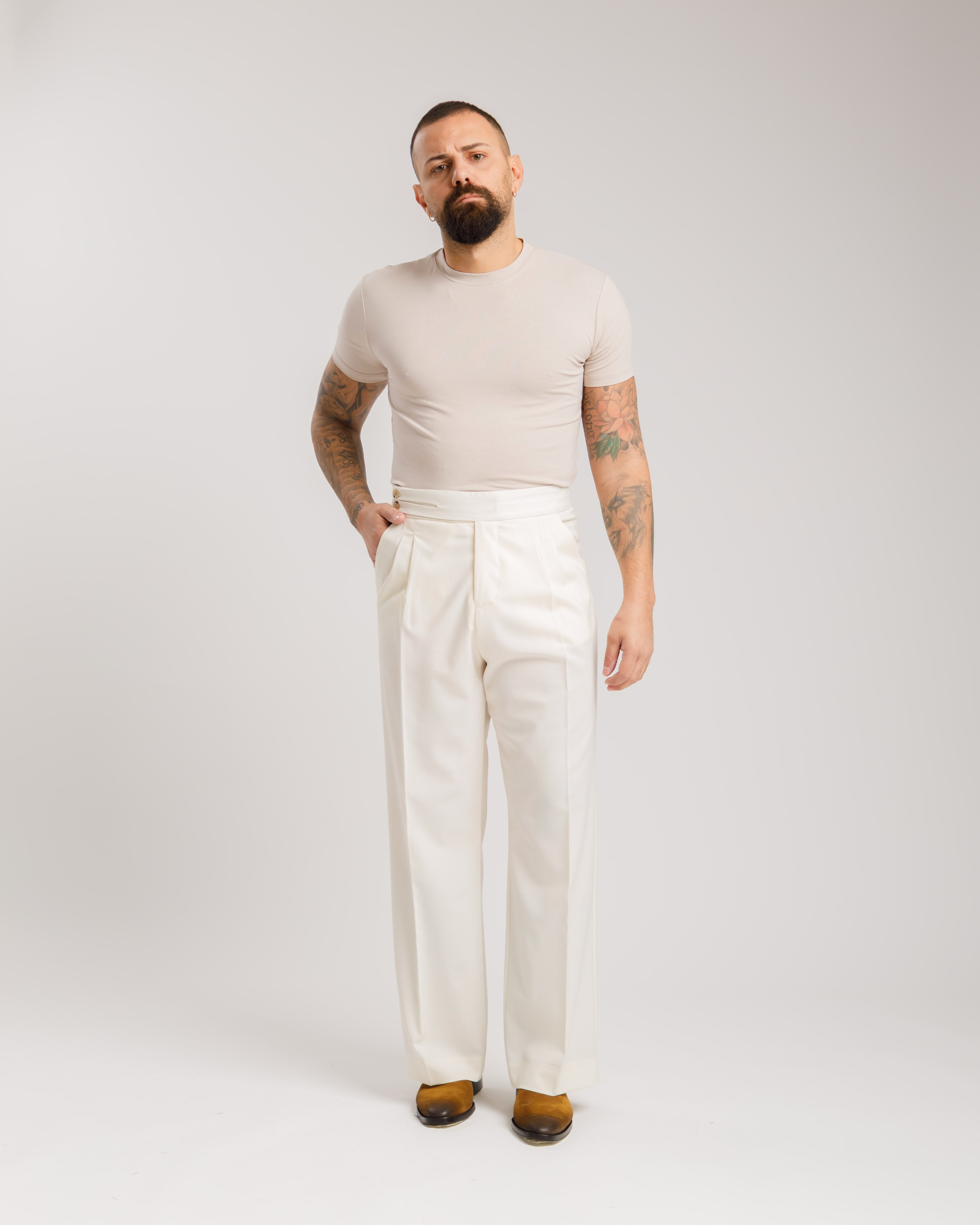 Pantaloni Palazzo Doppio Bottone - Ma1061 Panna