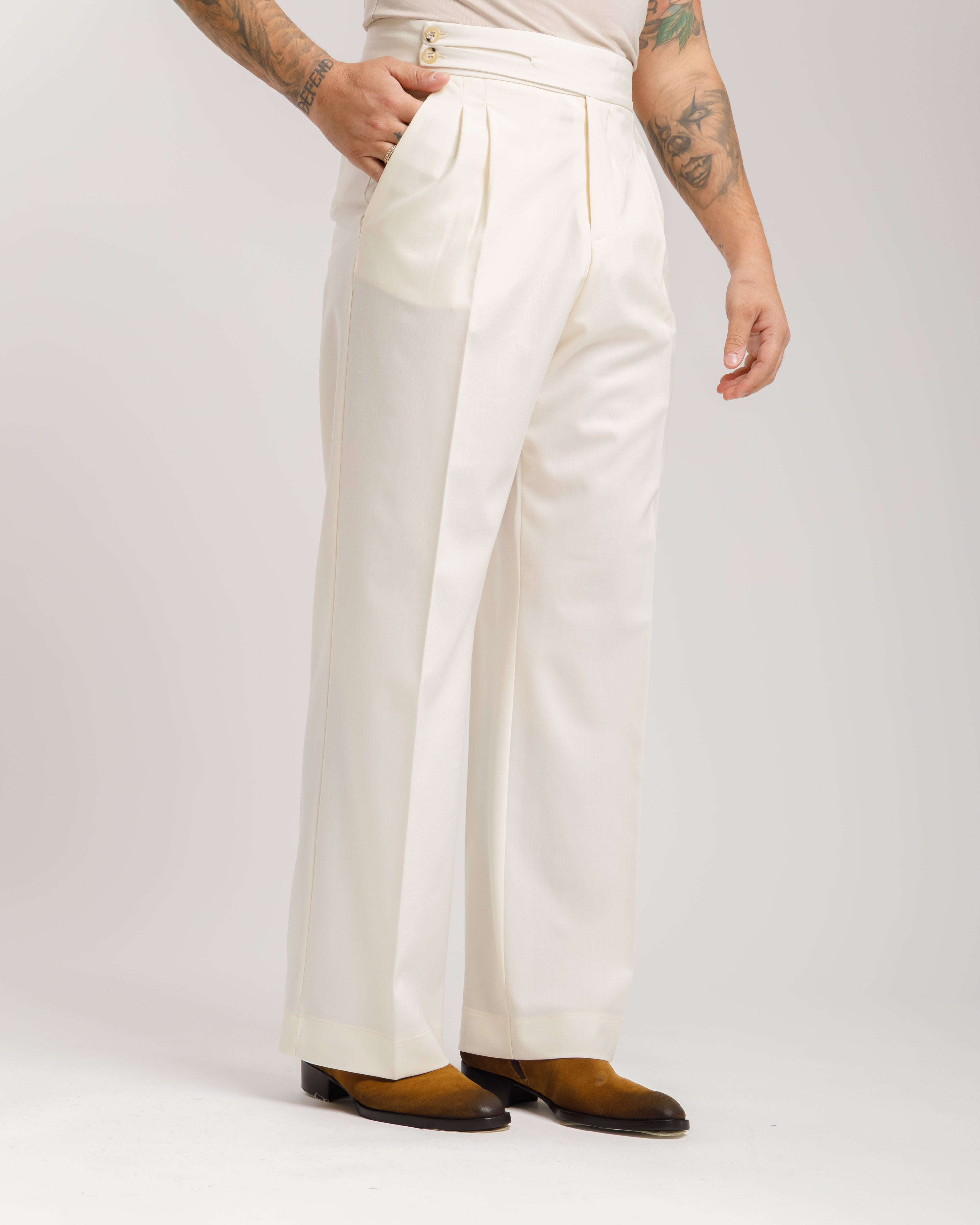 Pantaloni Palazzo Doppio Bottone - Ma1061 Panna