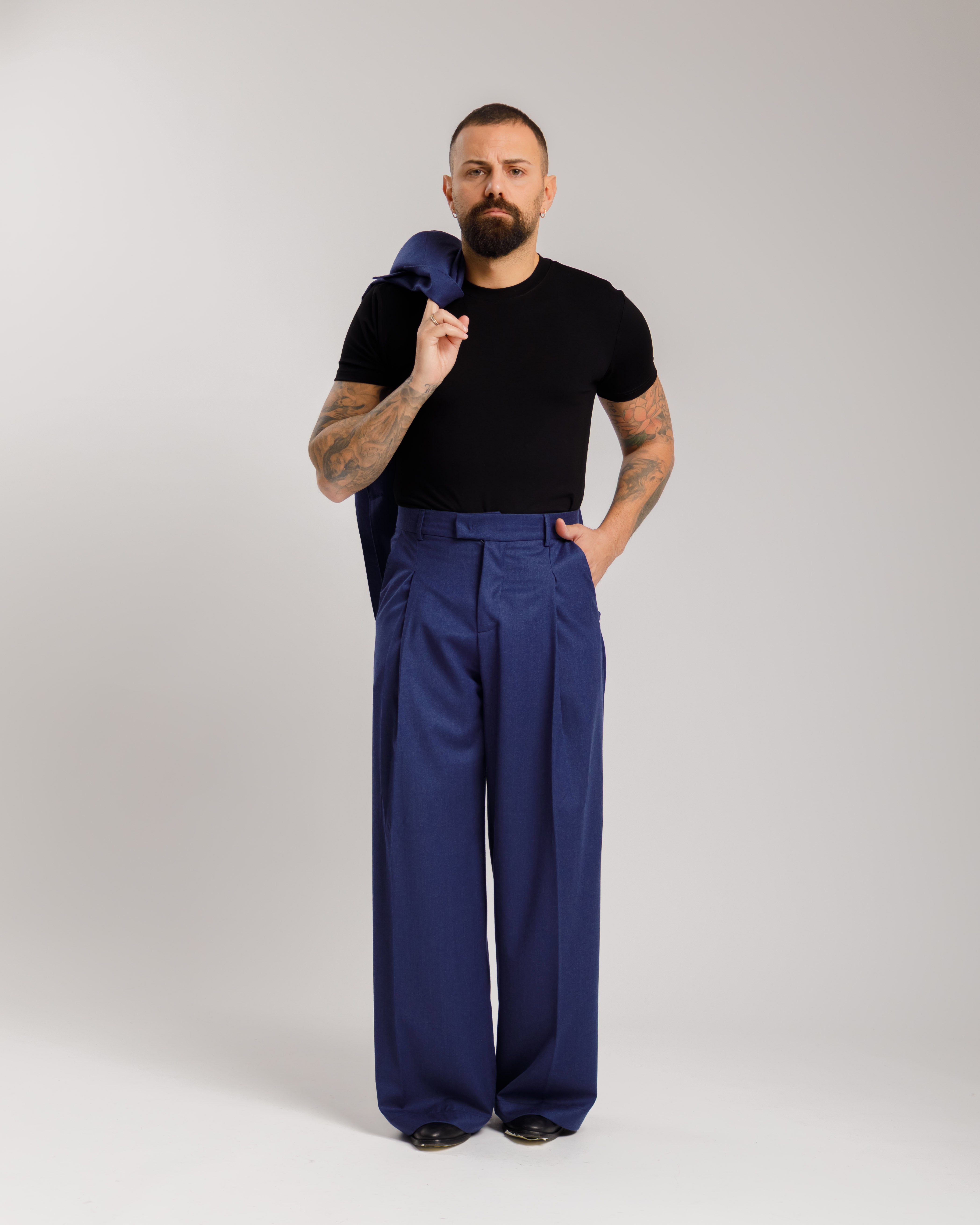 Wide Fit Trousers - Ma1031 Blue Pinstripe