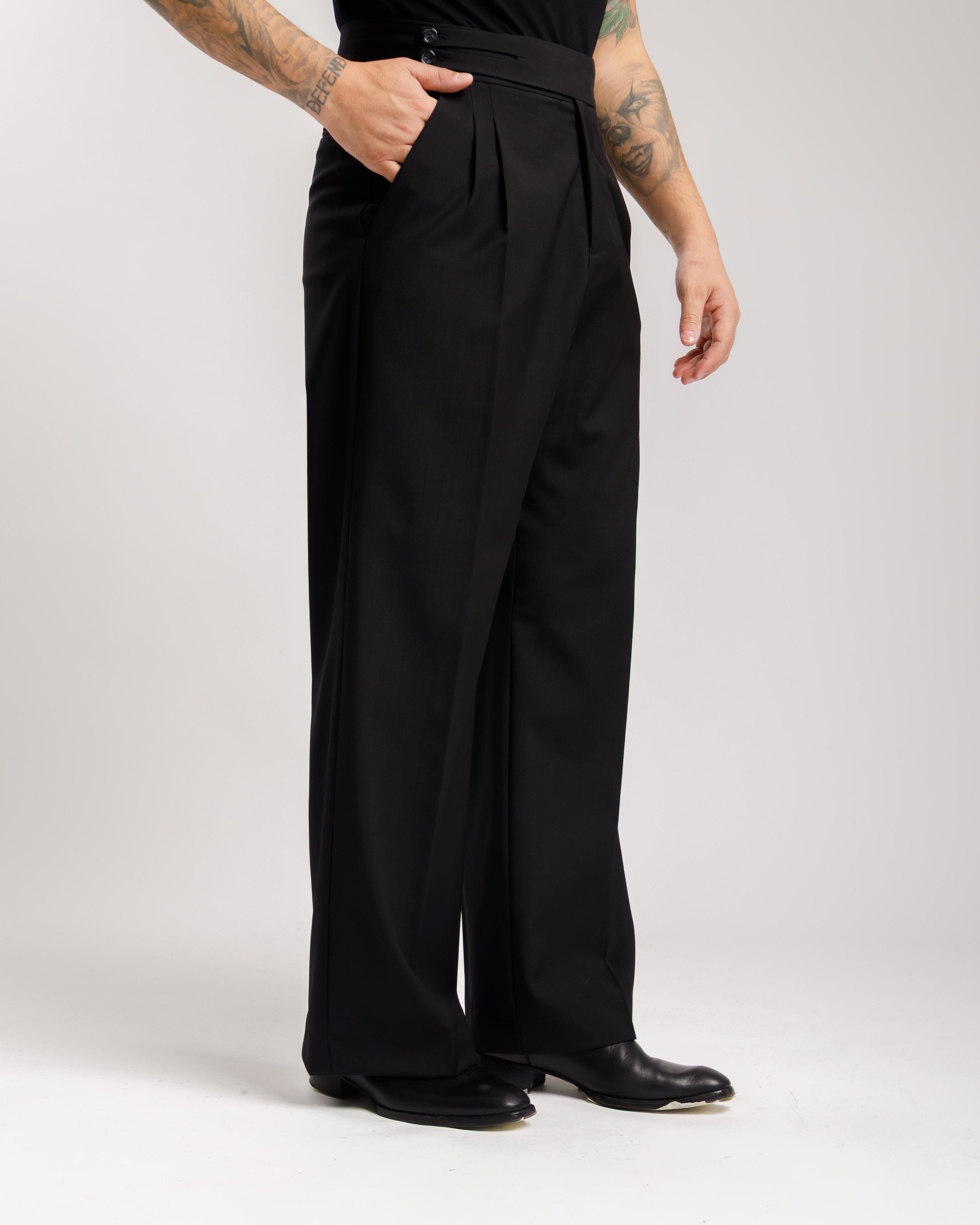 Pantaloni Palazzo Doppio Bottone - Ma1061 Nero