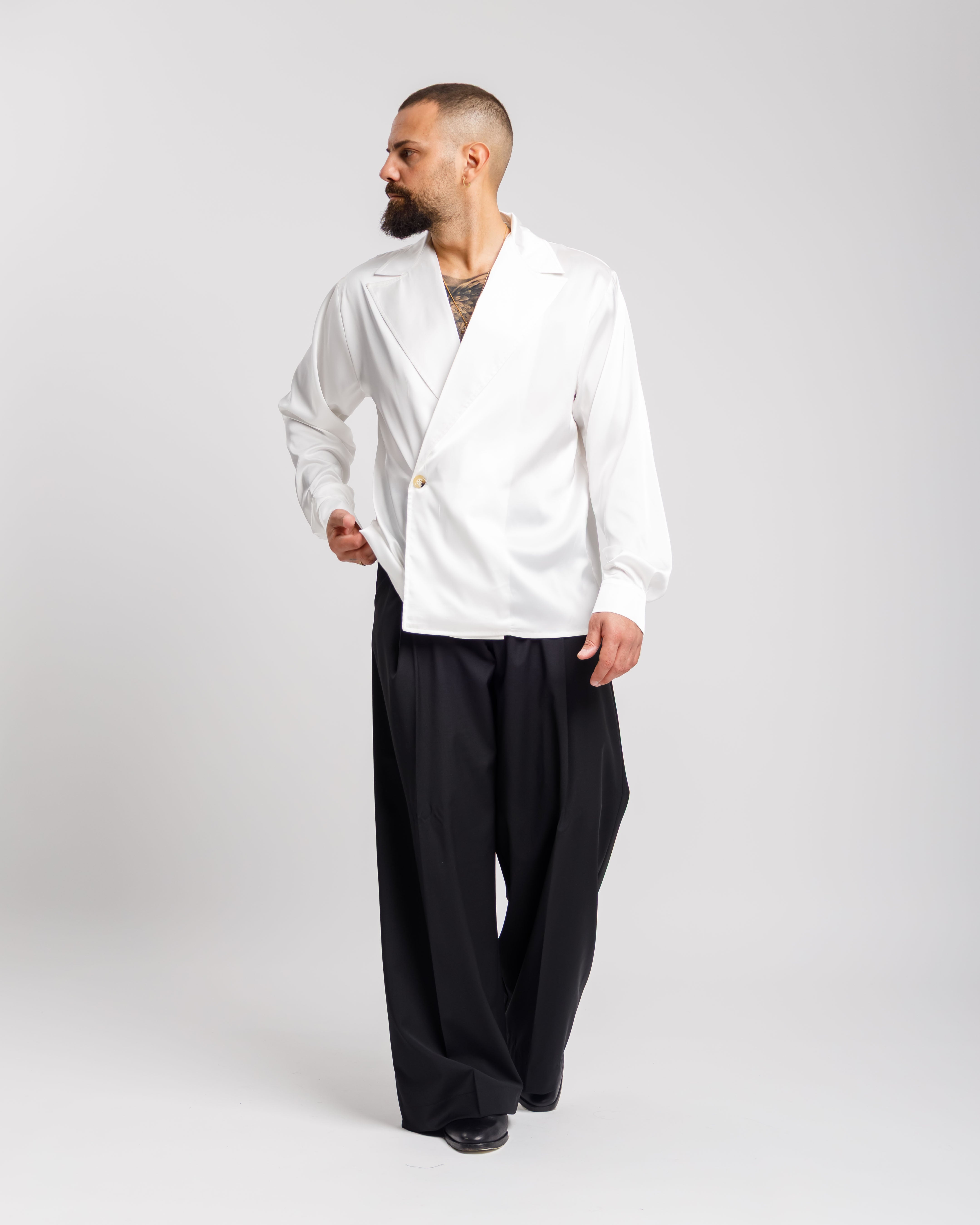 Camicia In Raso Con Rever Ampio - Ma1049 Bianca