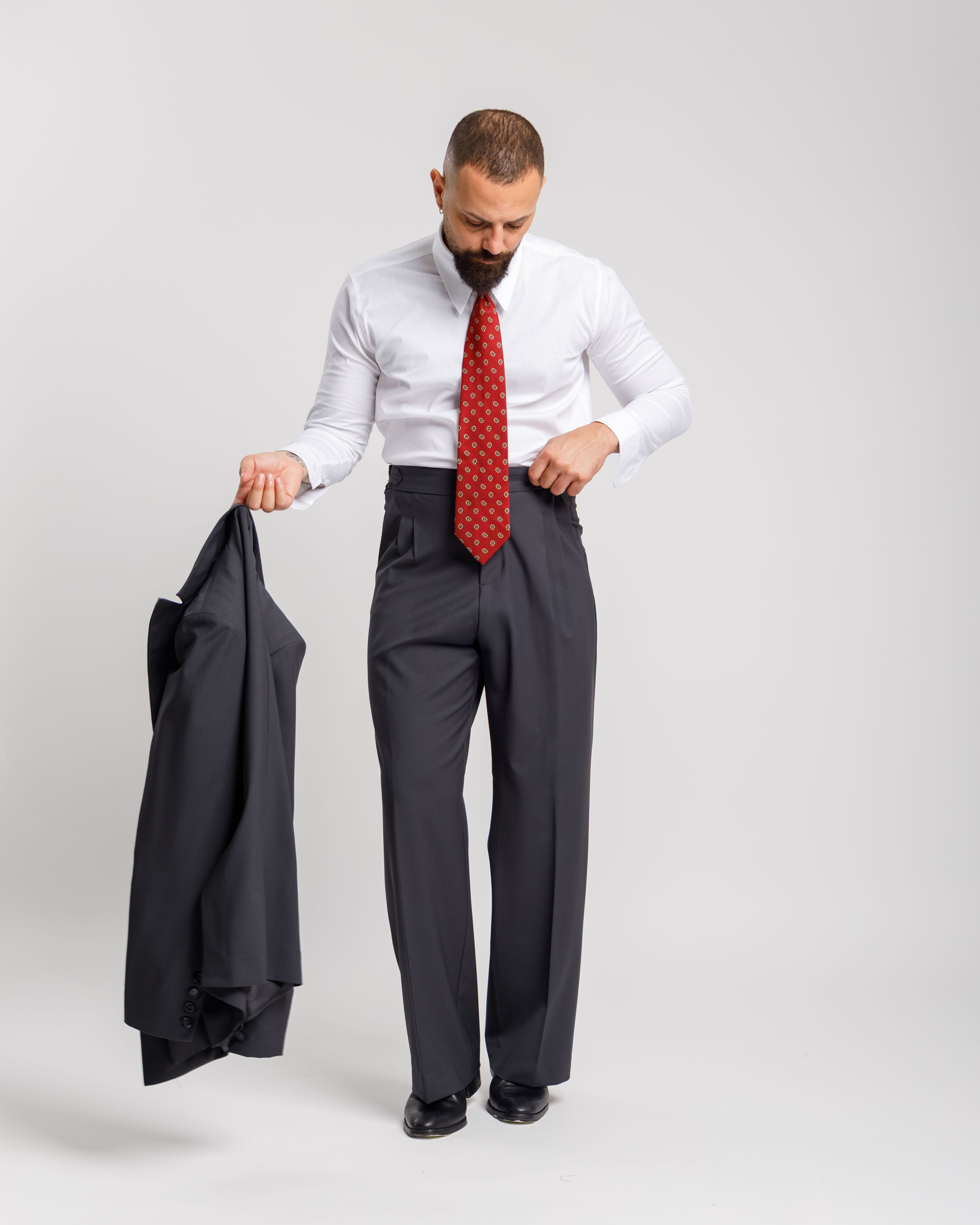 Pantaloni Palazzo Con Fibbie -  Ma1051 Grigio Piombo