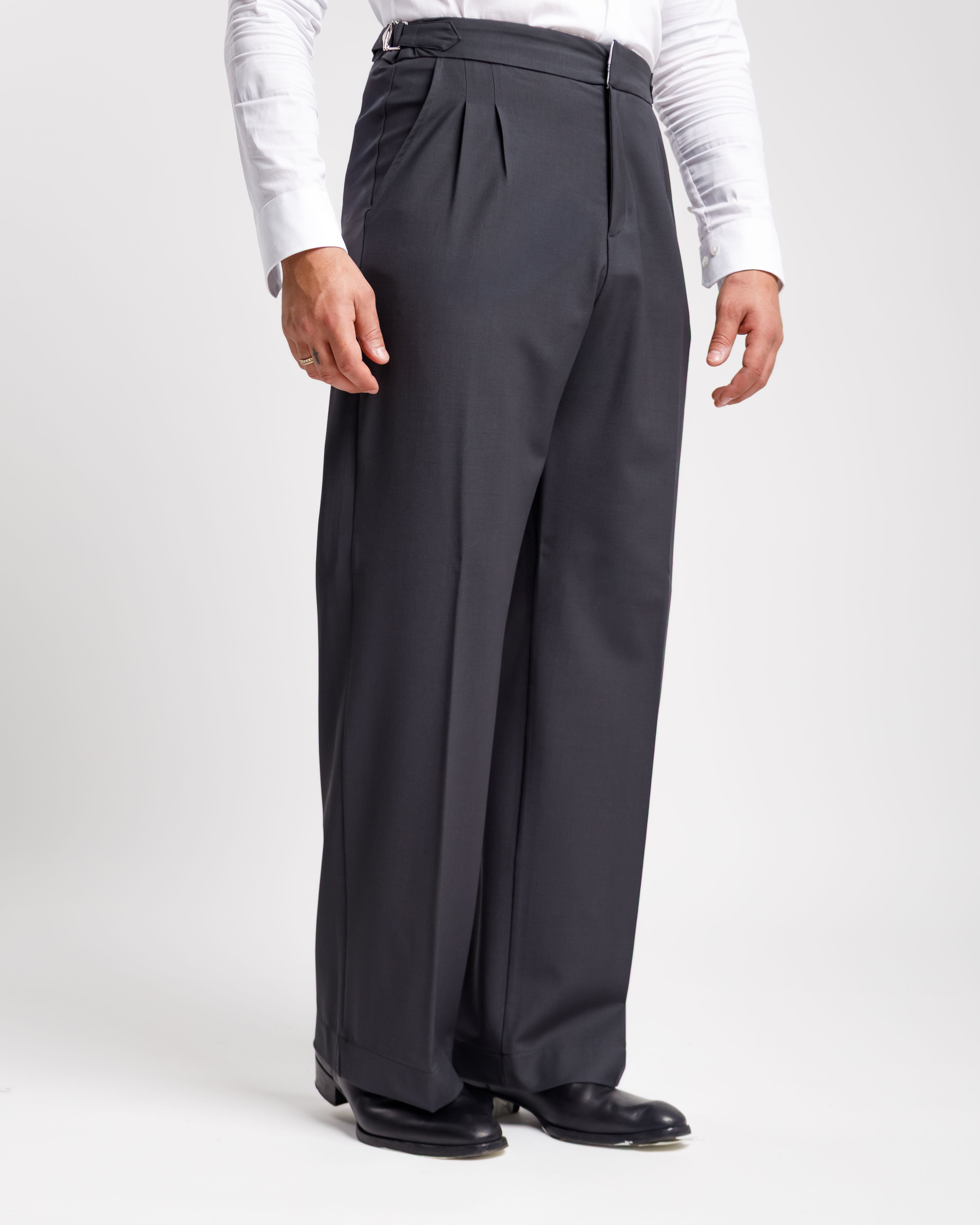 Pantaloni Palazzo Con Fibbie -  Ma1051 Grigio Piombo