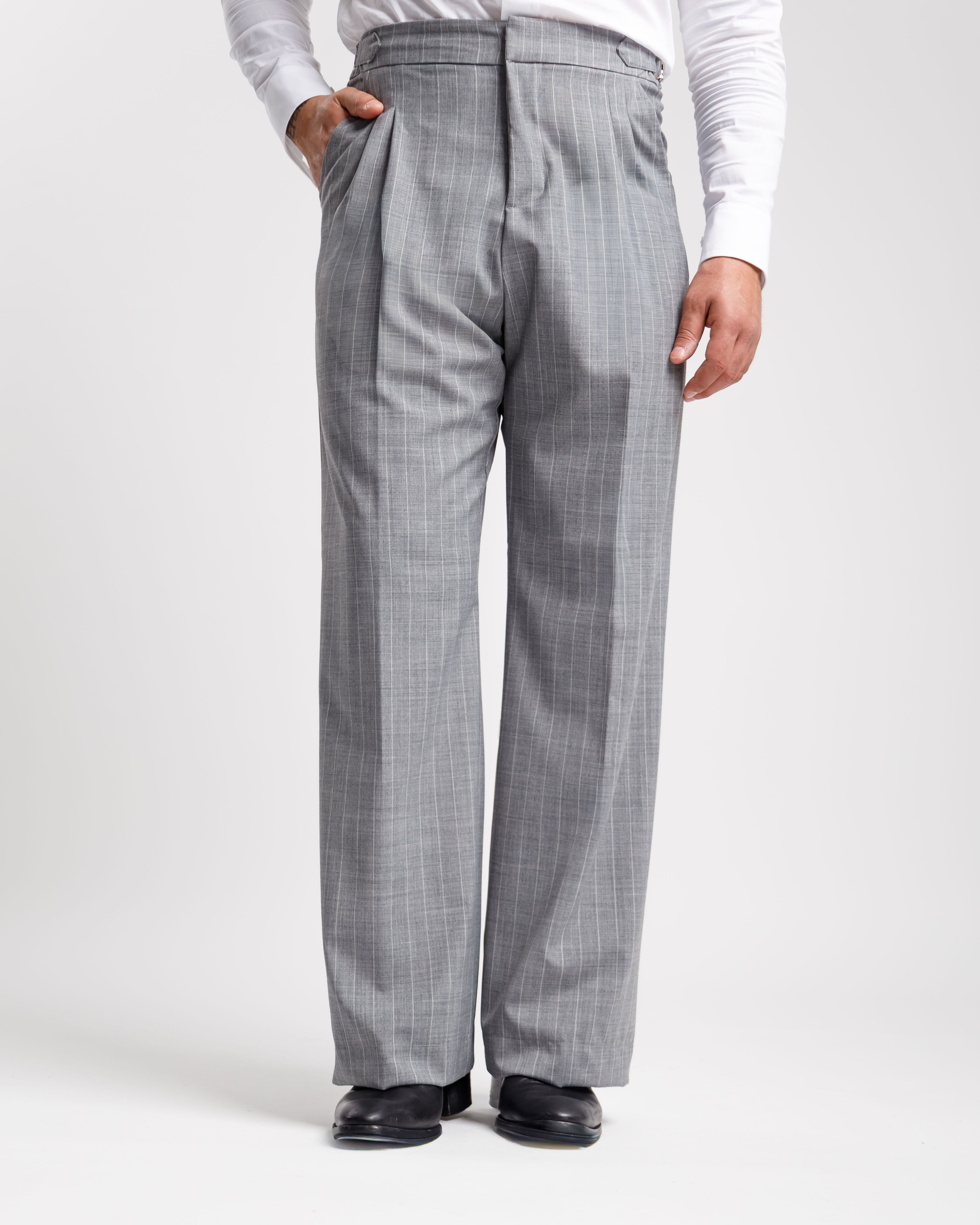 Pantaloni Palazzo Con Fibbie -  Ma1051 Gessato Grigio
