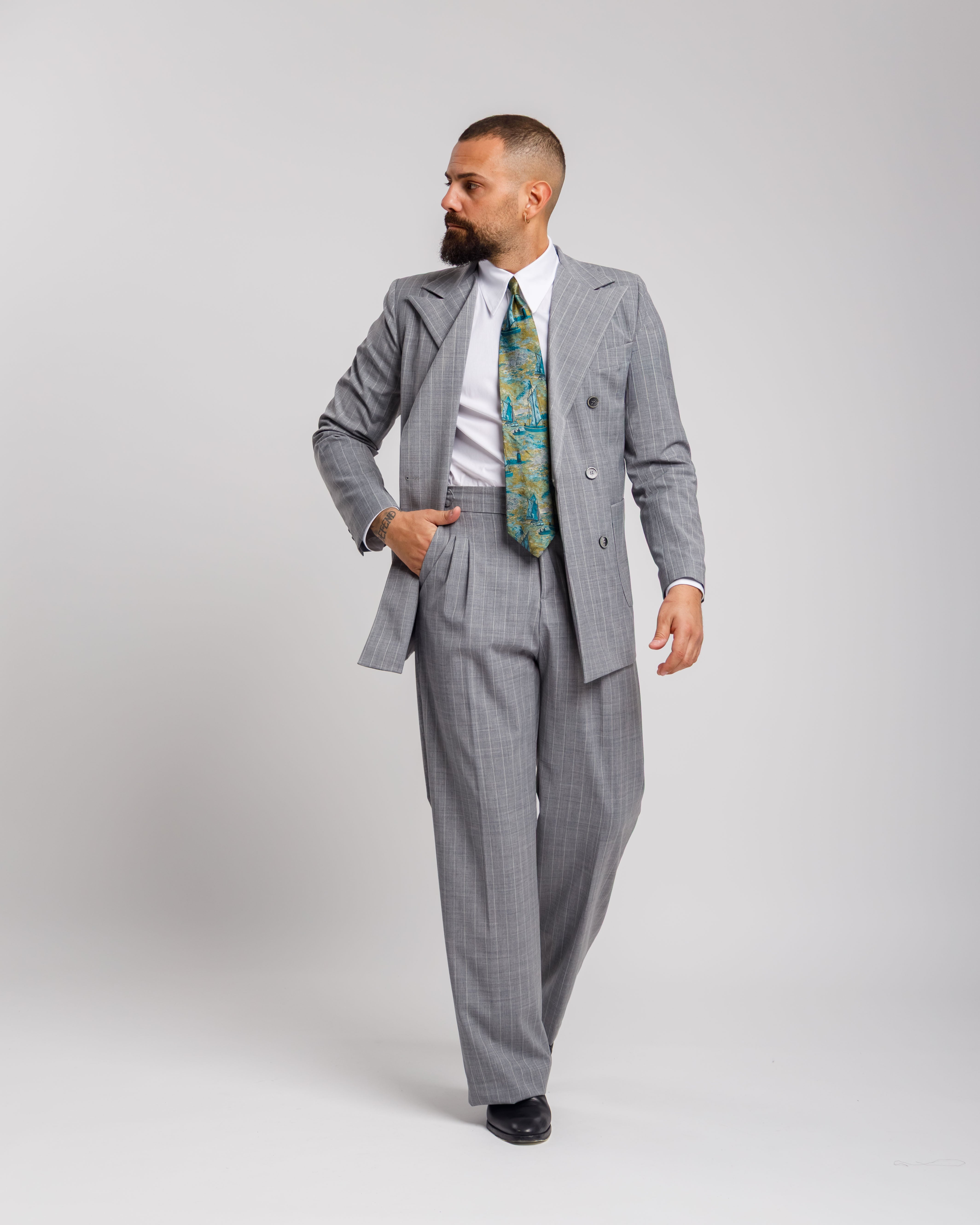 Pantaloni Palazzo Con Fibbie -  Ma1051 Gessato Grigio