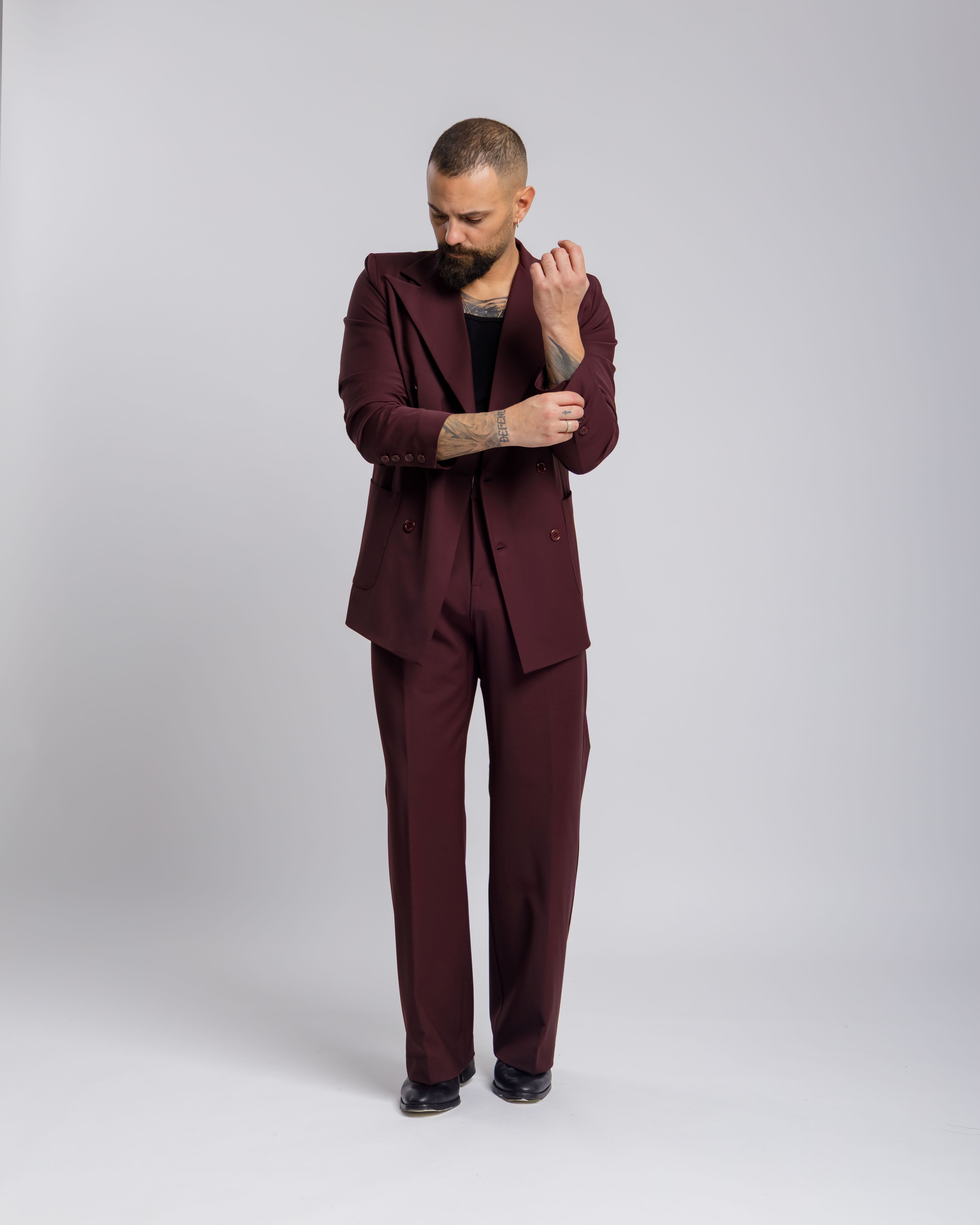 Pantaloni Palazzo Con Fibbie -  Ma1051 Prugna