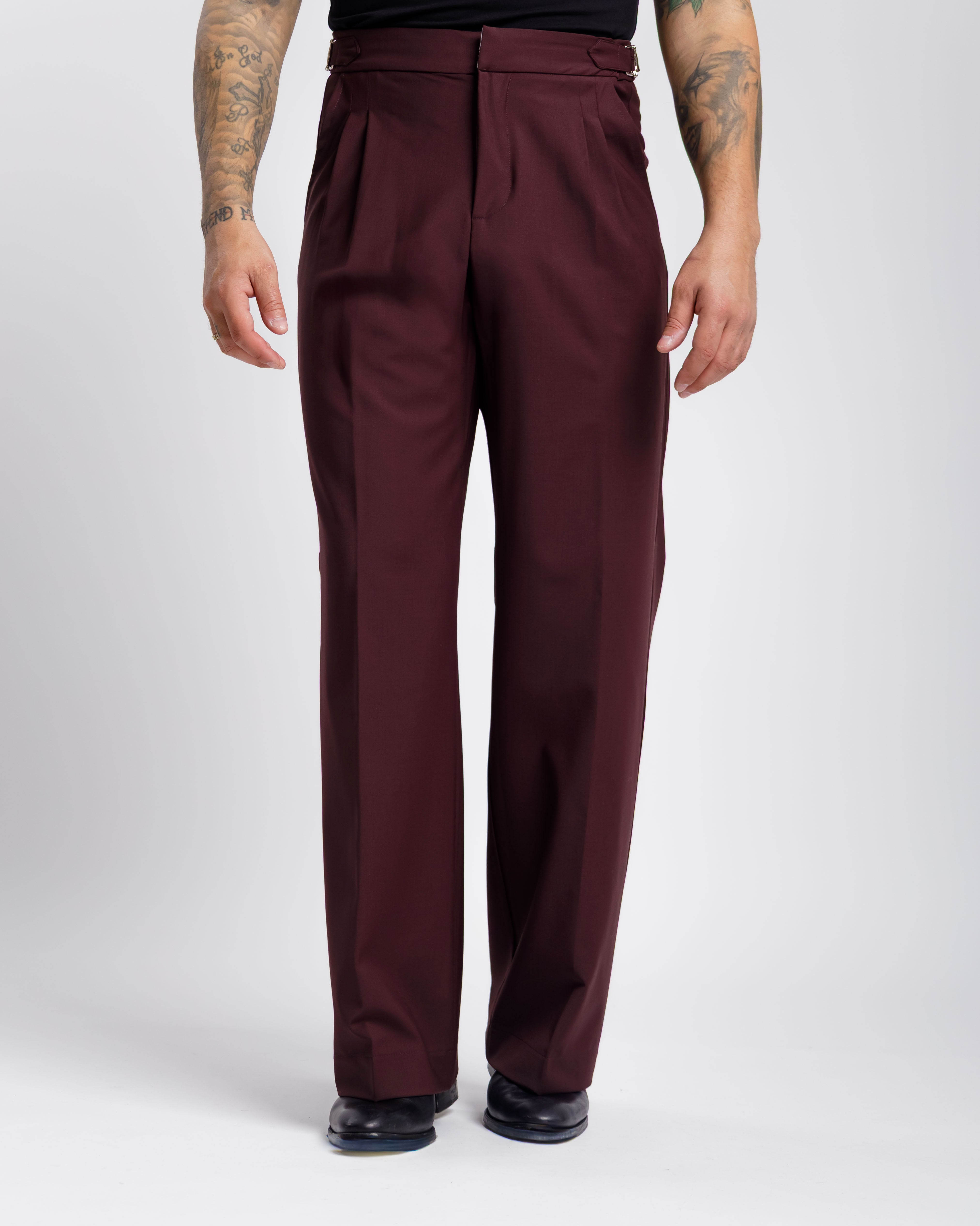 Pantaloni Palazzo Con Fibbie -  Ma1051 Prugna