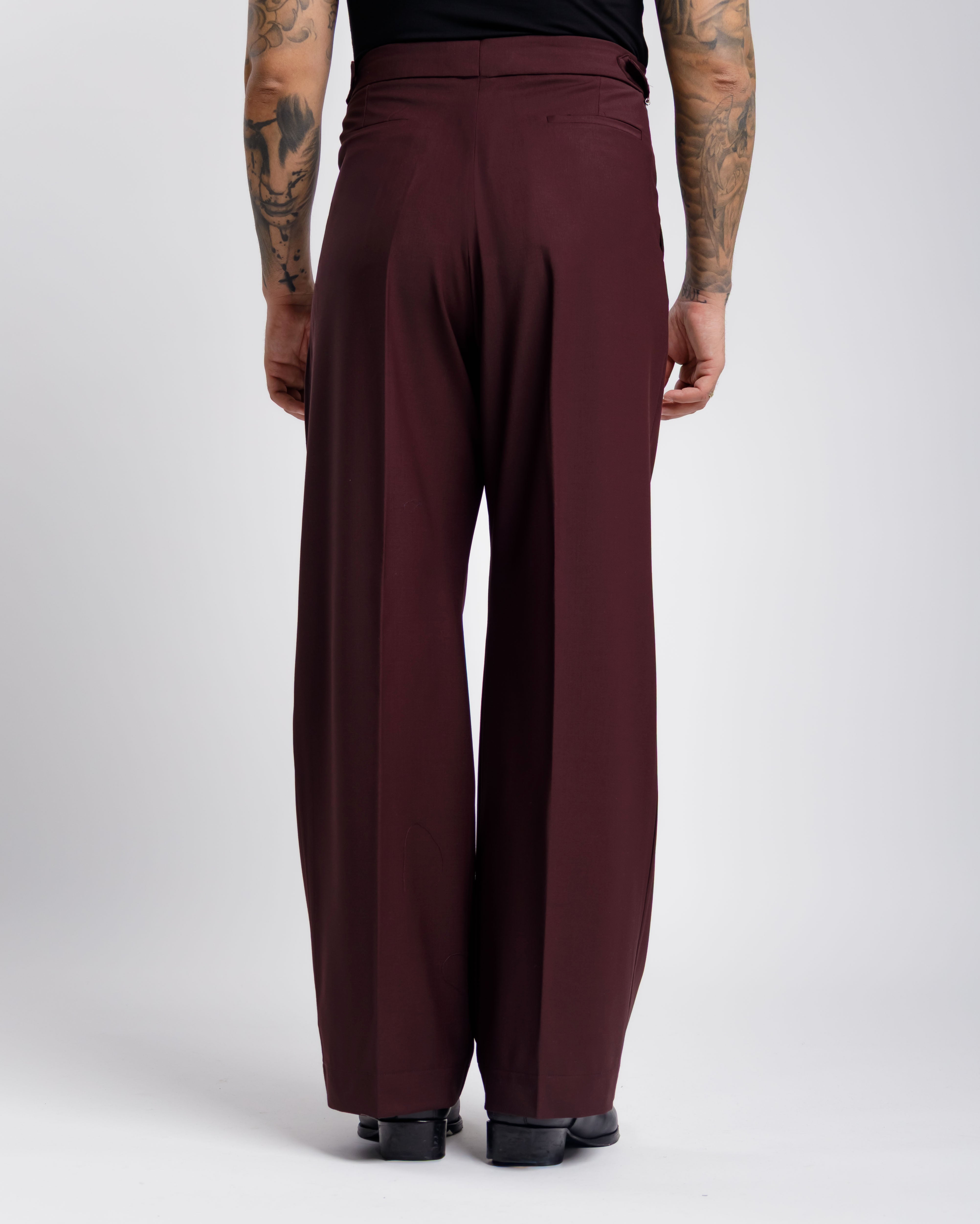 Pantaloni Palazzo Con Fibbie -  Ma1051 Prugna