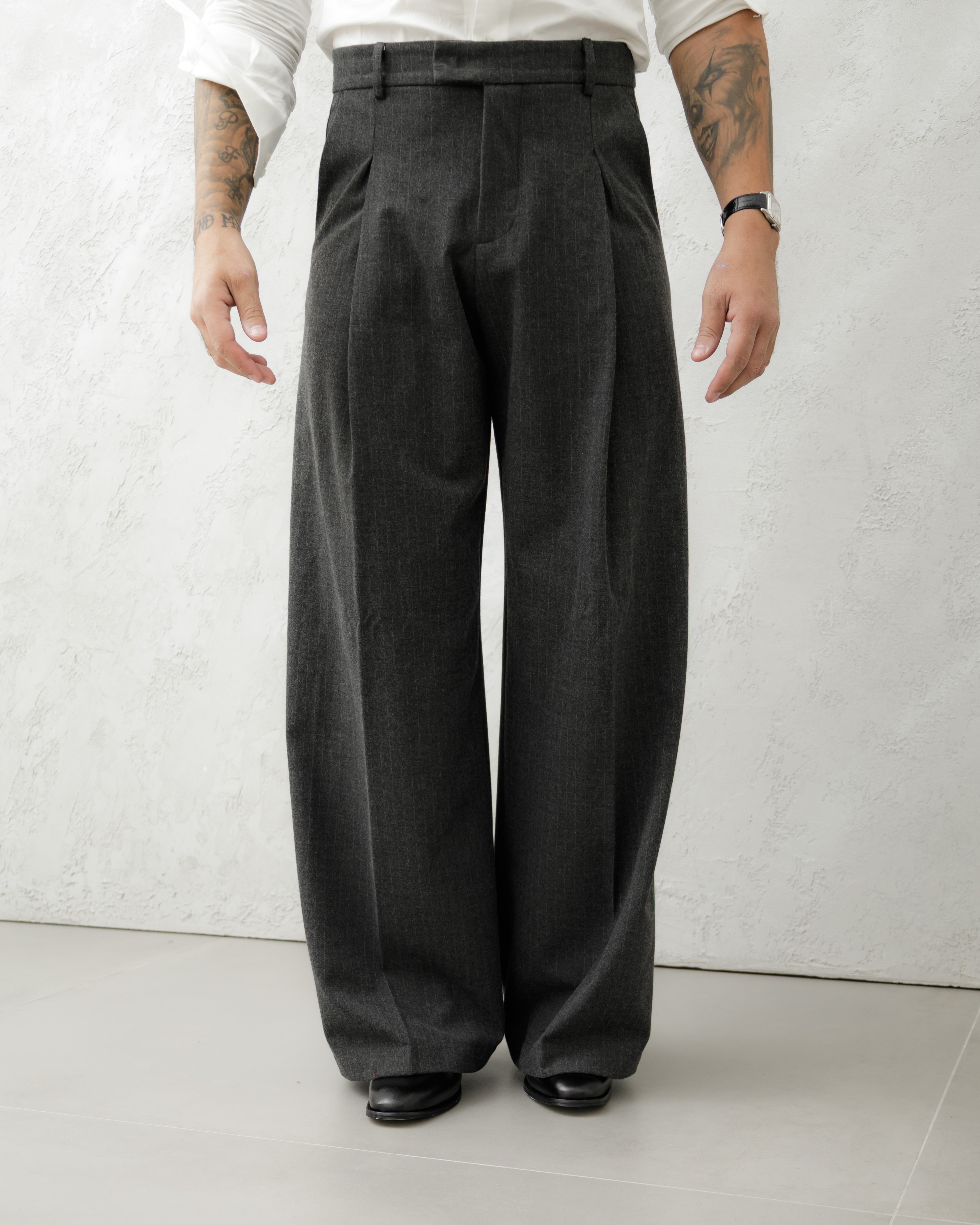 PANTALONE FONDO LARGO IN LANA - MA1024 GRIGIO