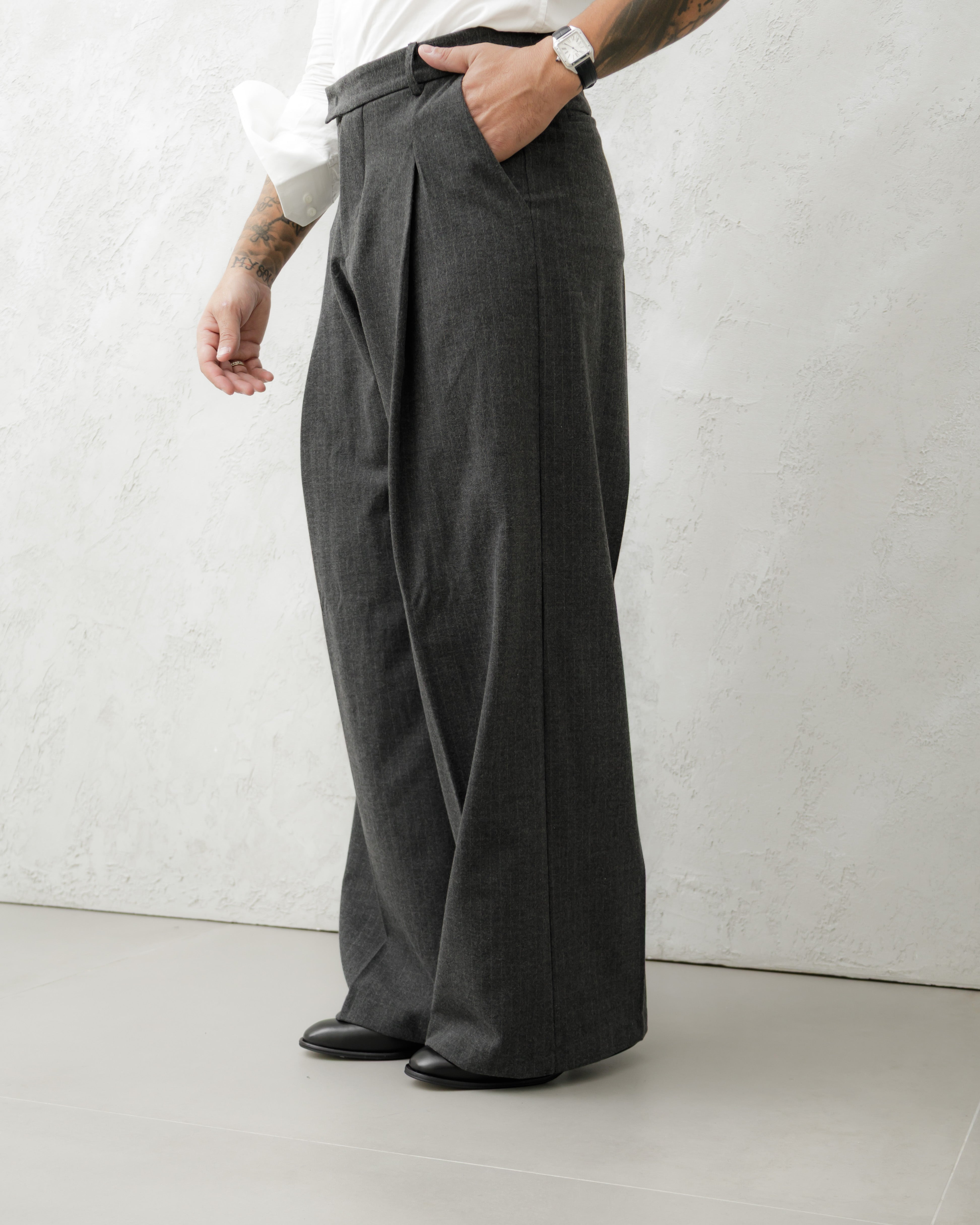 PANTALONE FONDO LARGO IN LANA - MA1024 GRIGIO