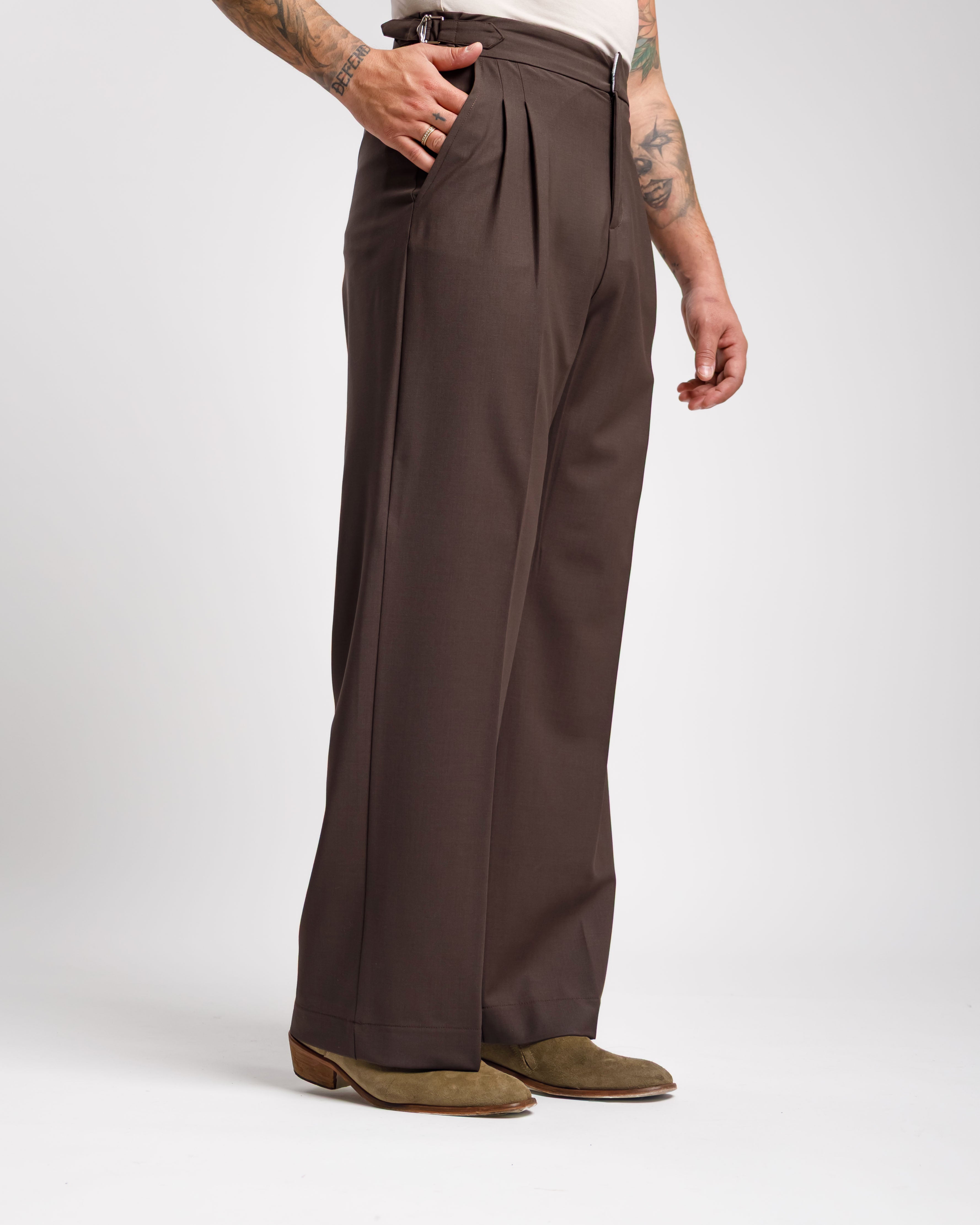 Pantaloni Palazzo Con Fibbie -  Ma1051 Testa Di Moro