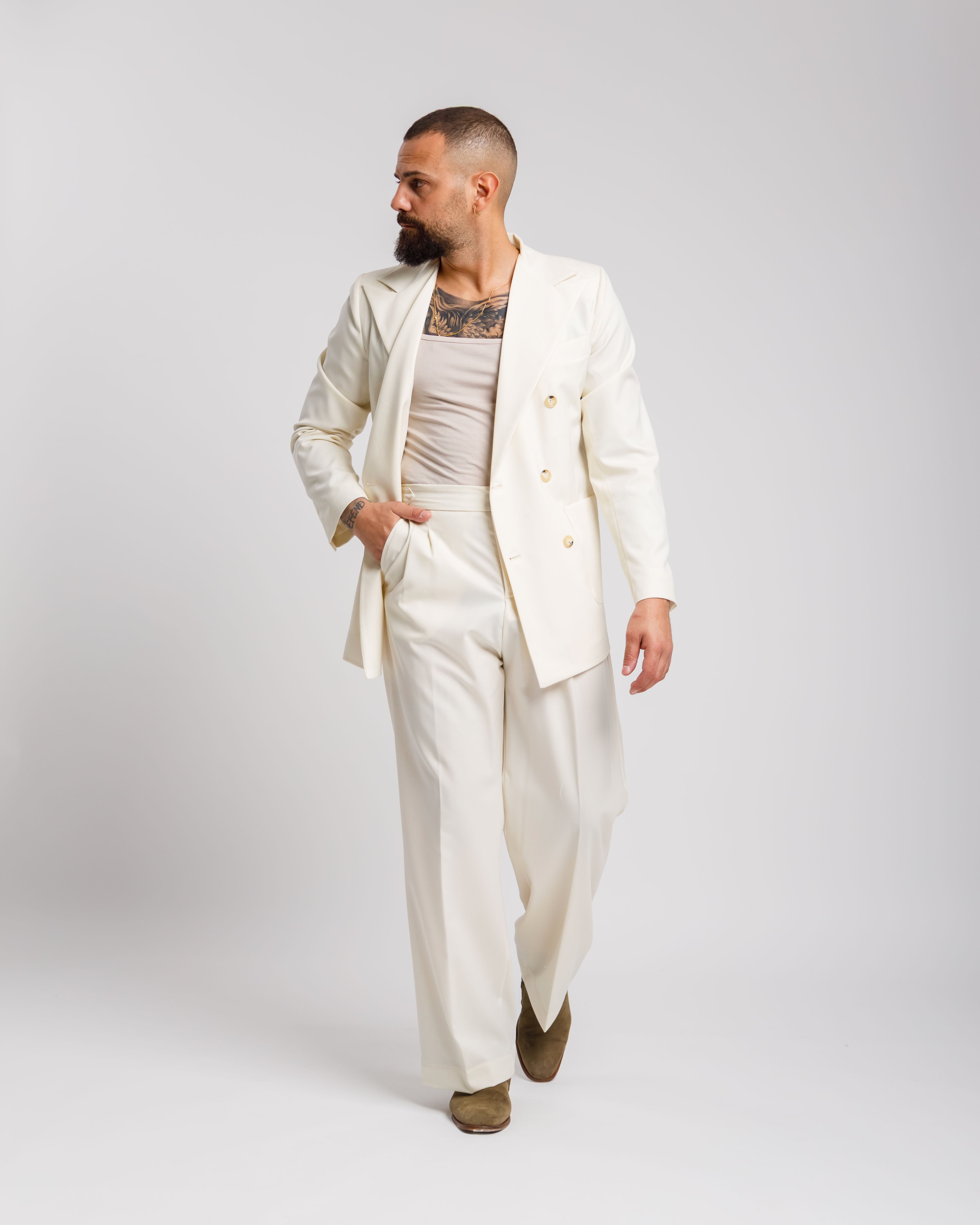 Pantaloni Palazzo Con Fibbie -  Ma1051 Panna
