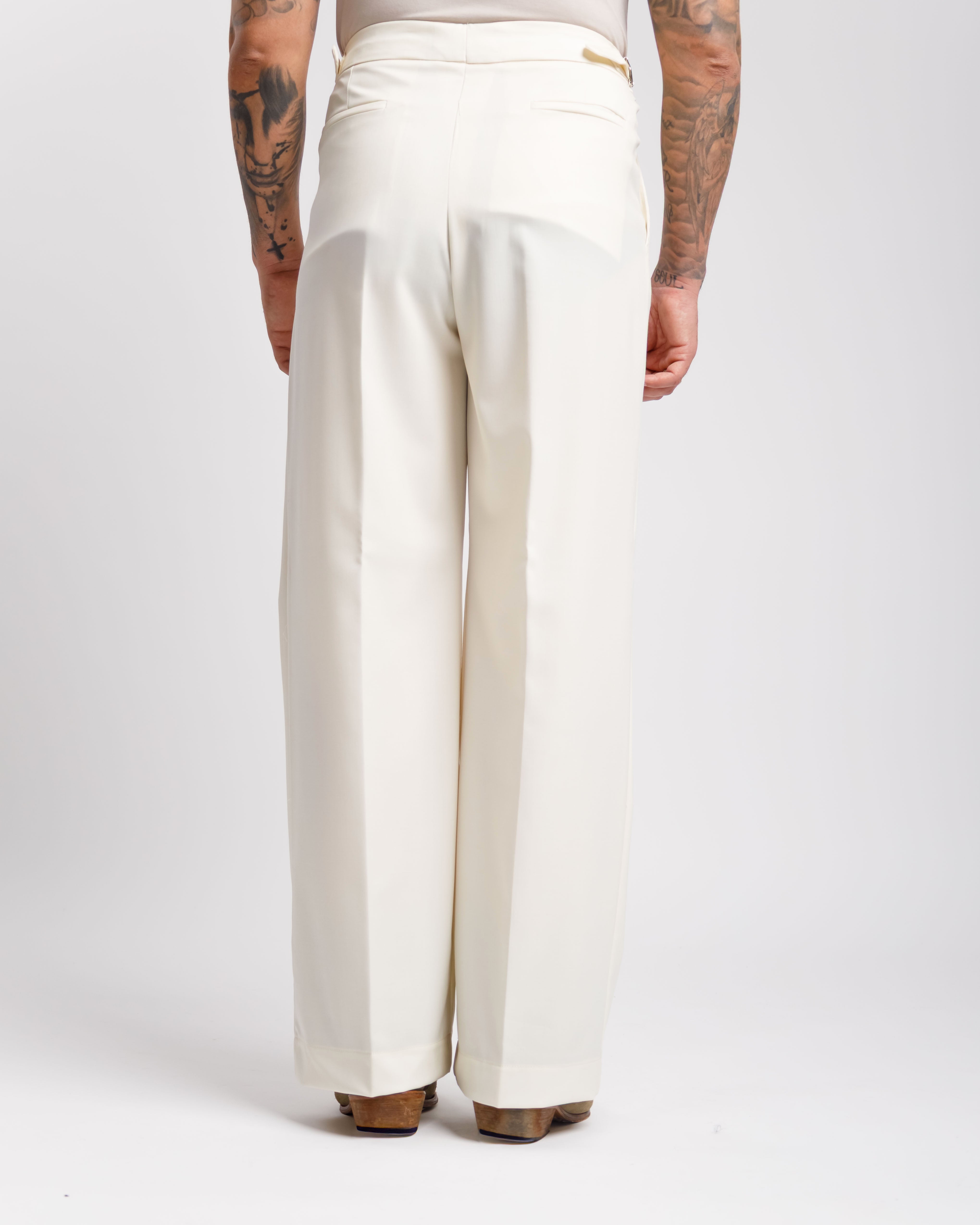 Pantaloni Palazzo Con Fibbie -  Ma1051 Panna
