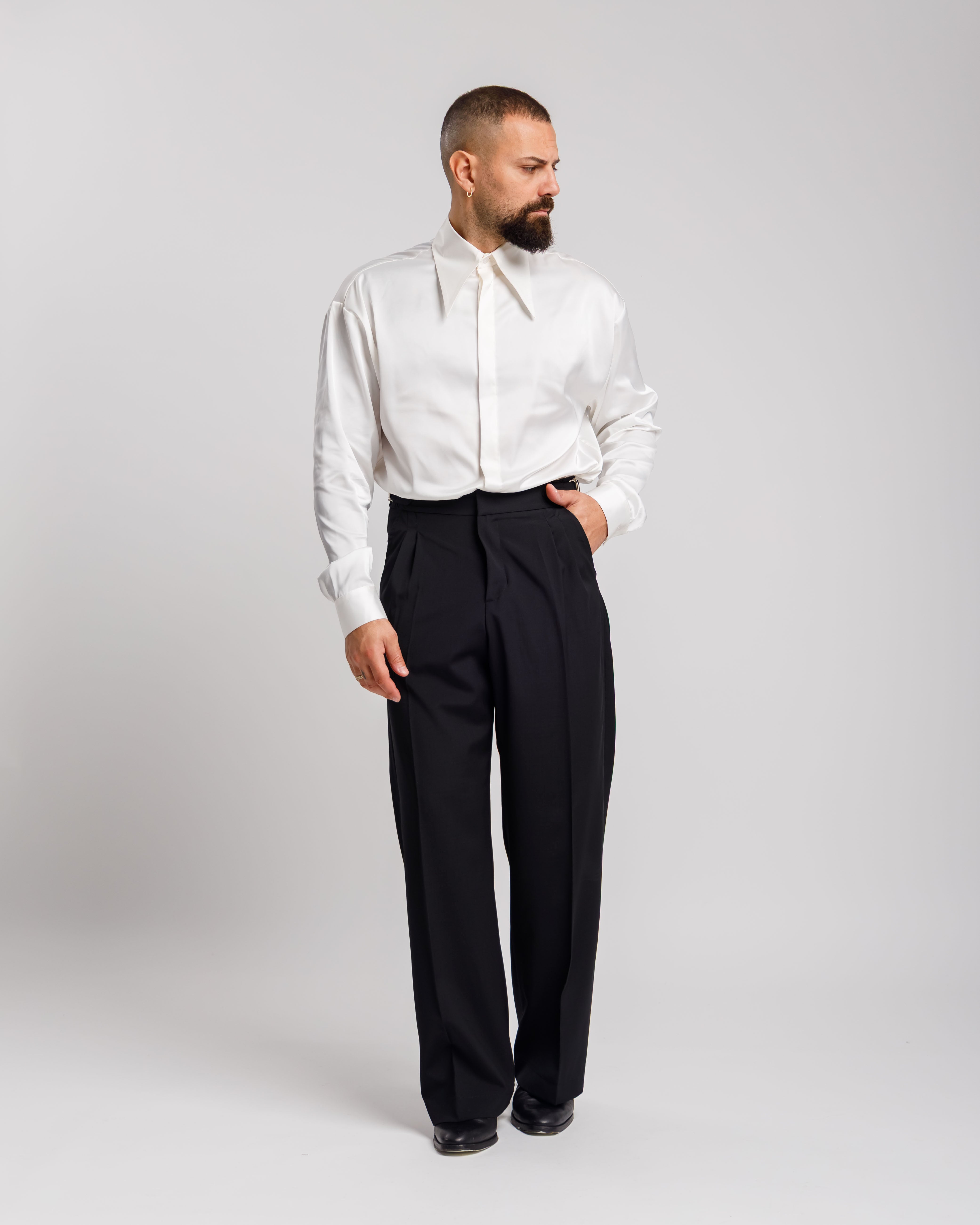 Camicia In Raso Con Rever A Punta - Ma1054 Bianca