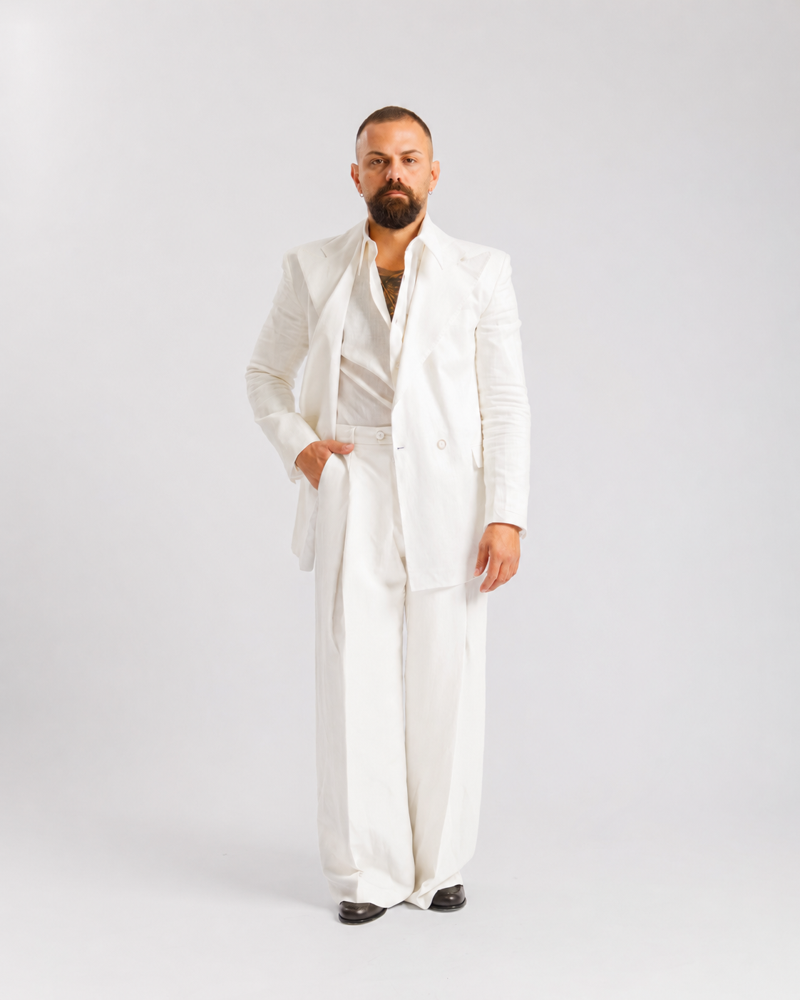 Pantaloni Wide Fit in lino  -  Ma1031 panna