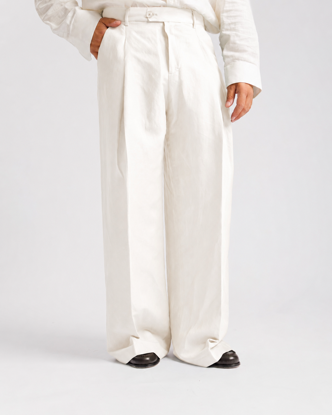 Pantaloni Wide Fit in lino  -  Ma1031 panna