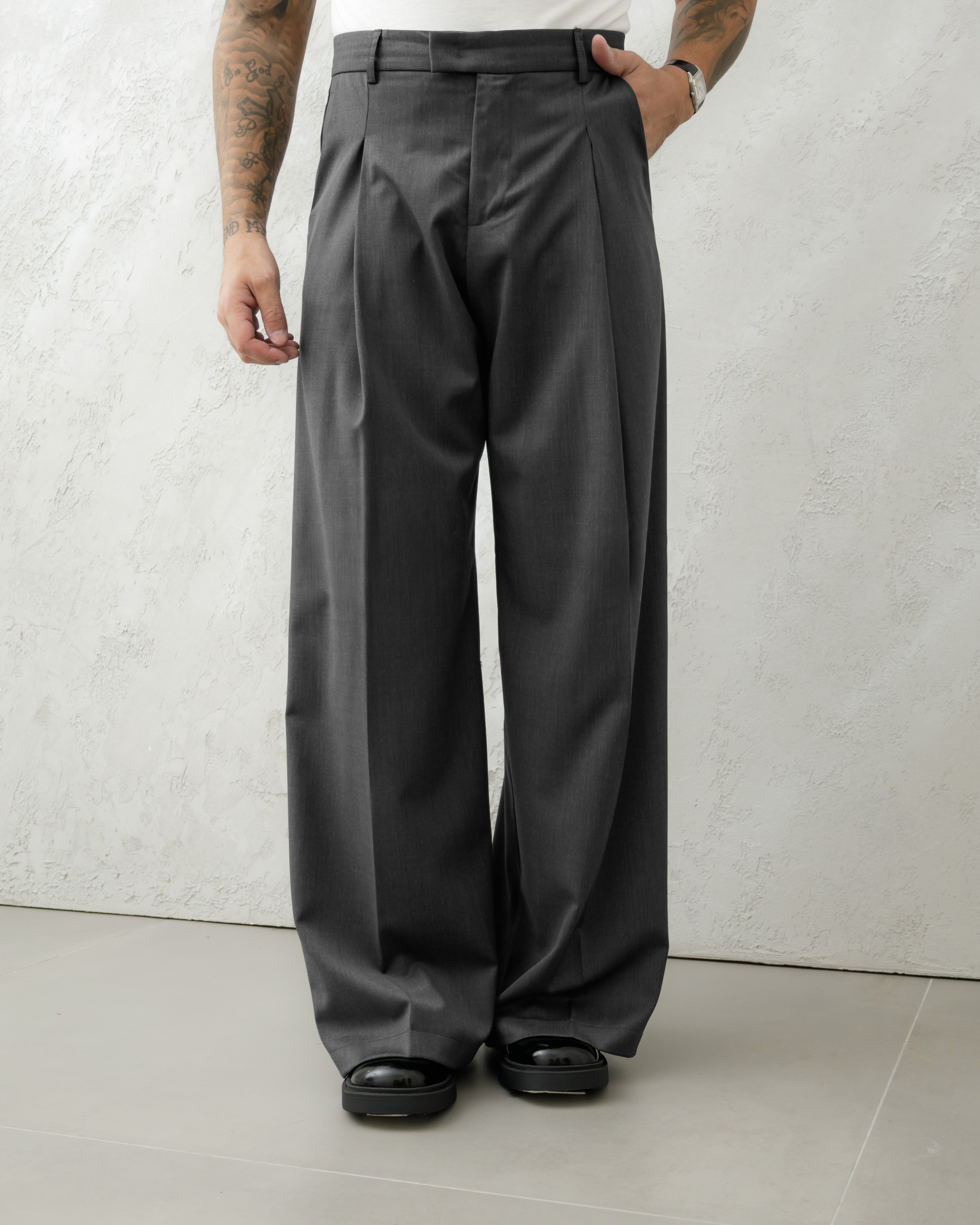 PANTALONI WIDE FIT MA1031 GRIGIO