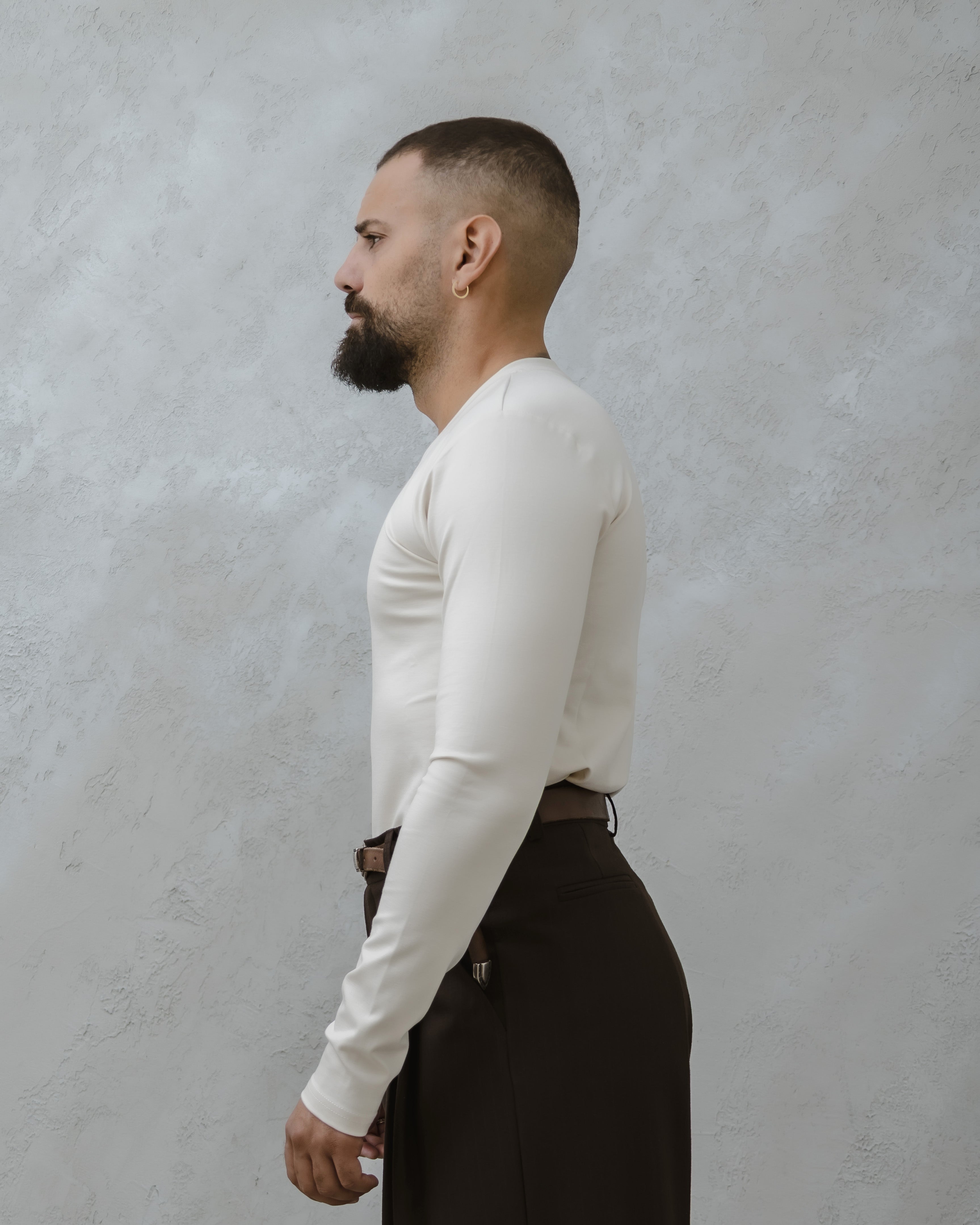 T-SHIRT PUNTO MILANO SCOLLO A V- MA1011PM Beige