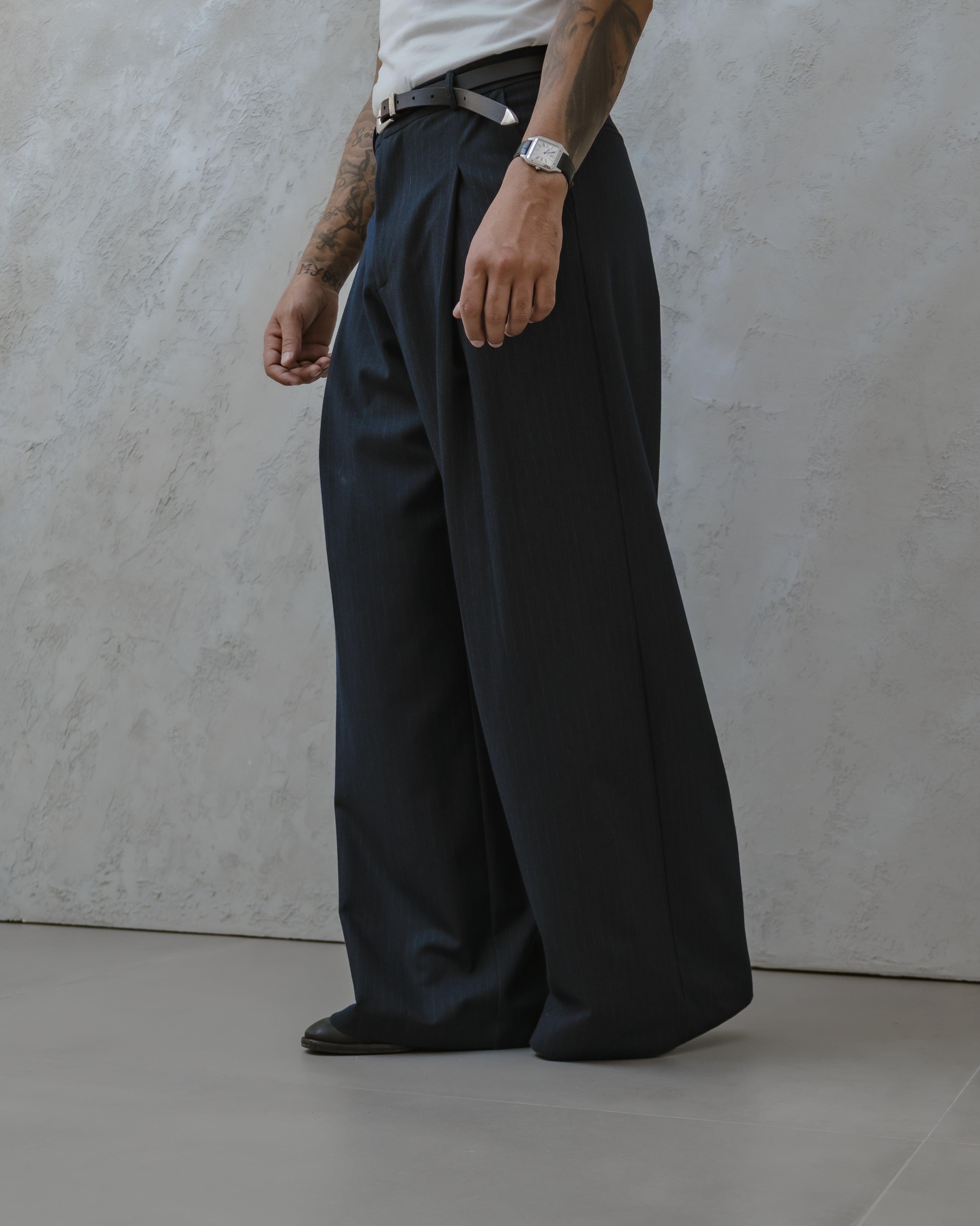 PANTALONE FONDO LARGO IN LANA - MA1024 BLU