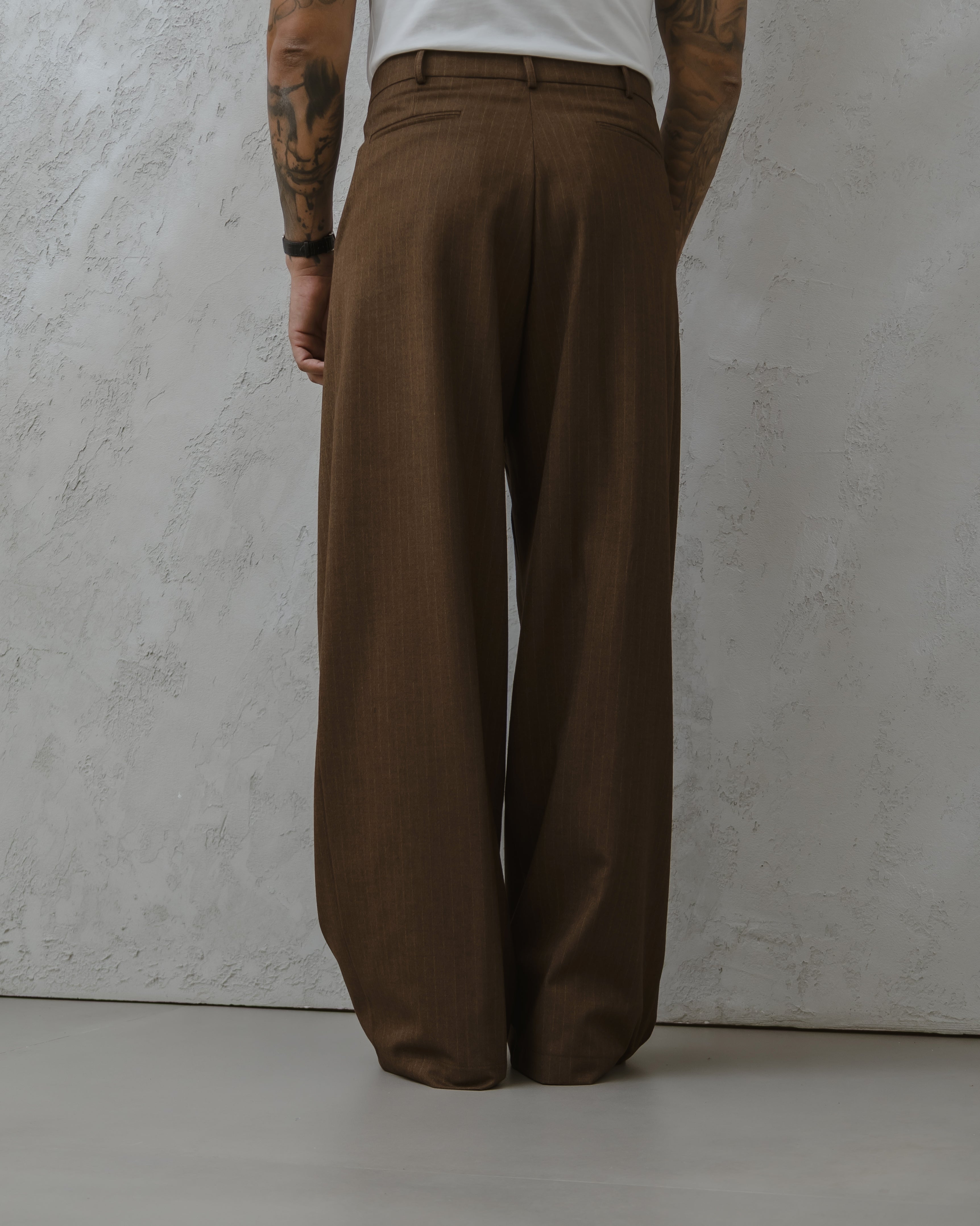 PANTALONE FONDO LARGO IN LANA - MA1024 MARRONE