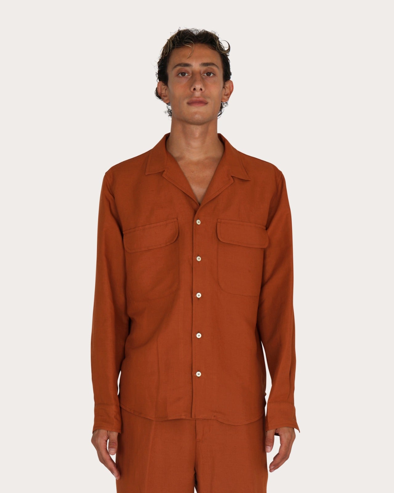 Camicia con tasche in lino RUGGINE - MDR STUDIOS x 3DICI