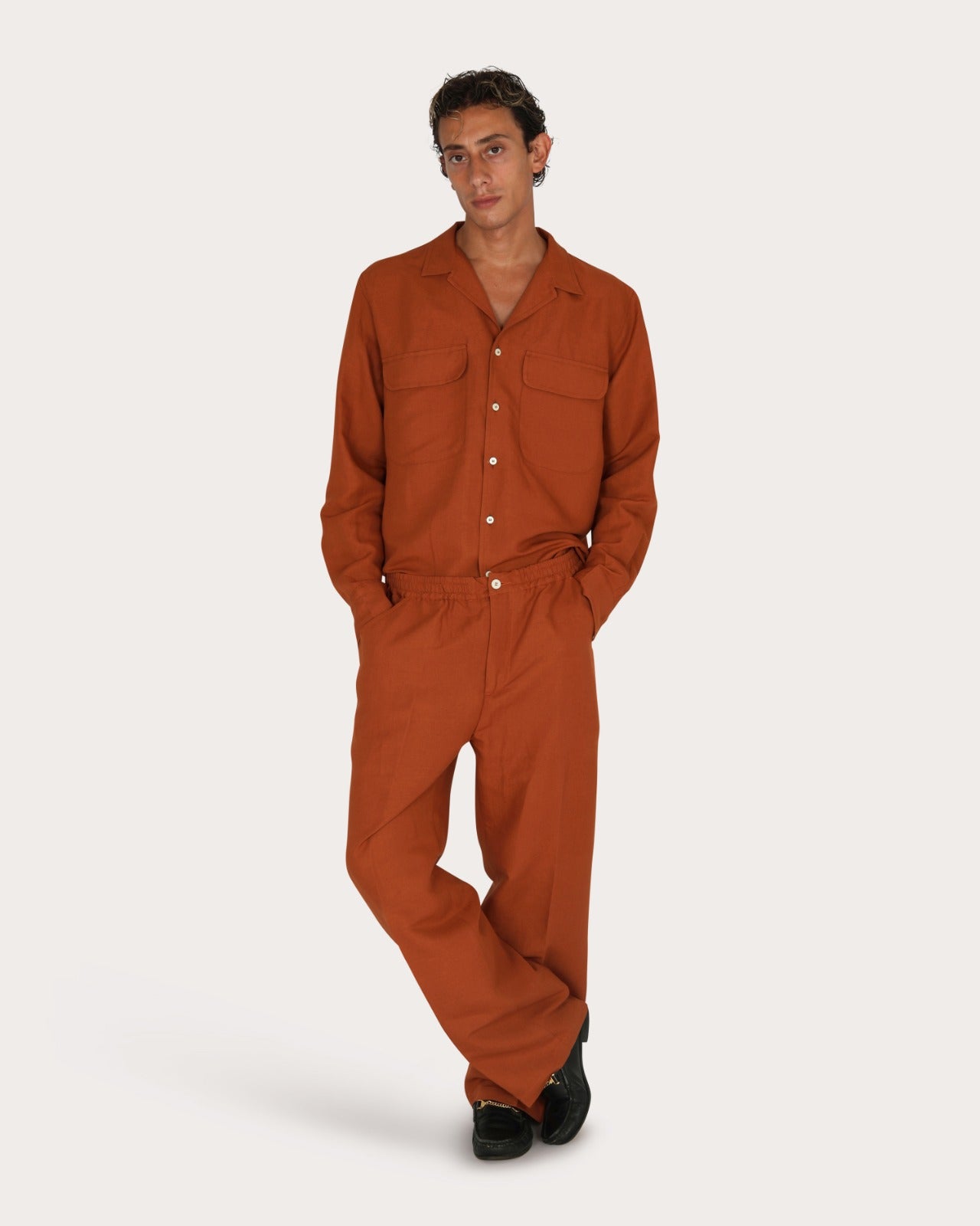 Camicia con tasche in lino RUGGINE - MDR STUDIOS x 3DICI