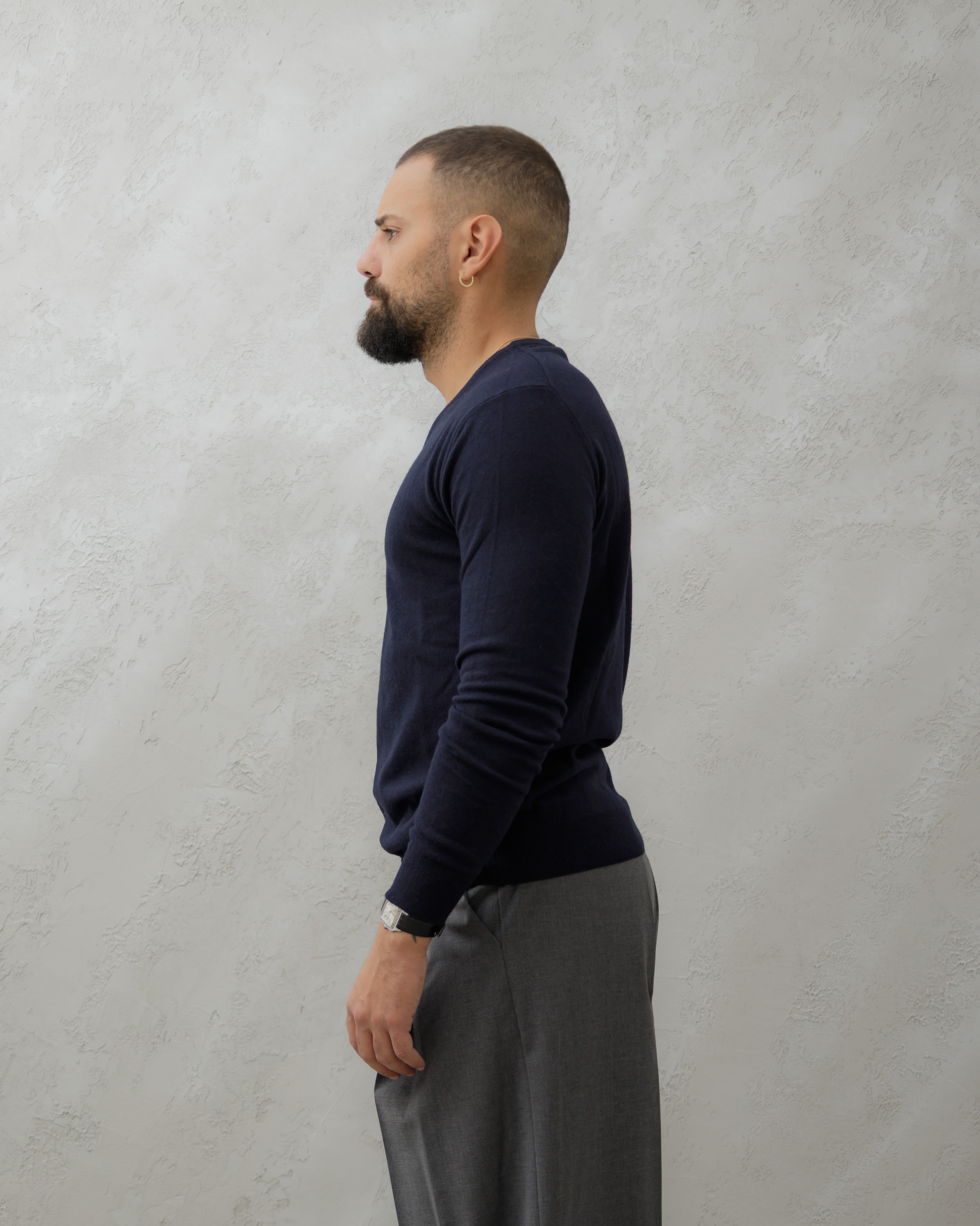 MAGLIA IN LANA SCOLLO V - MA7066 Blu navy