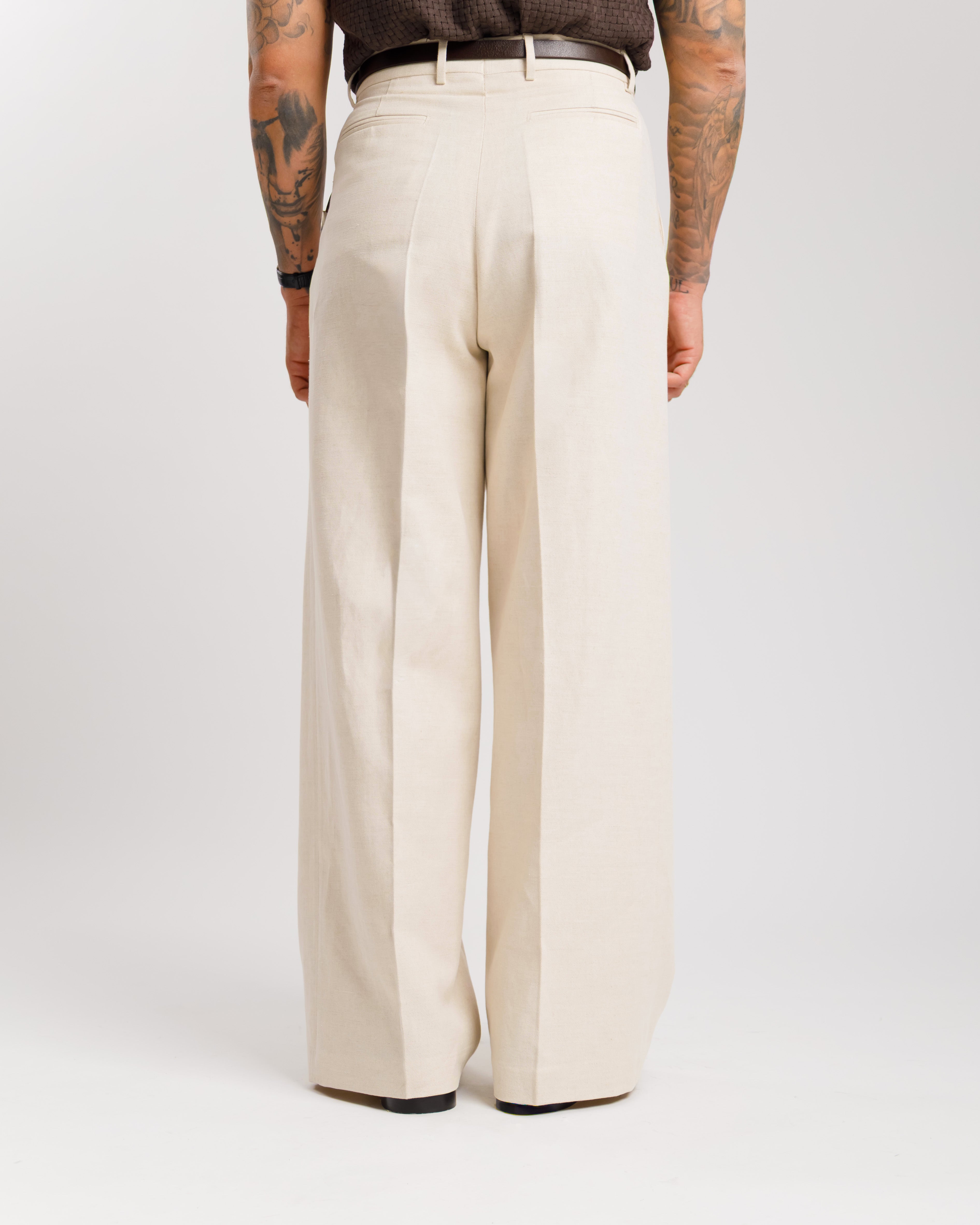 Pantaloni Wide Fit misto lino  -  Ma1032 Panna