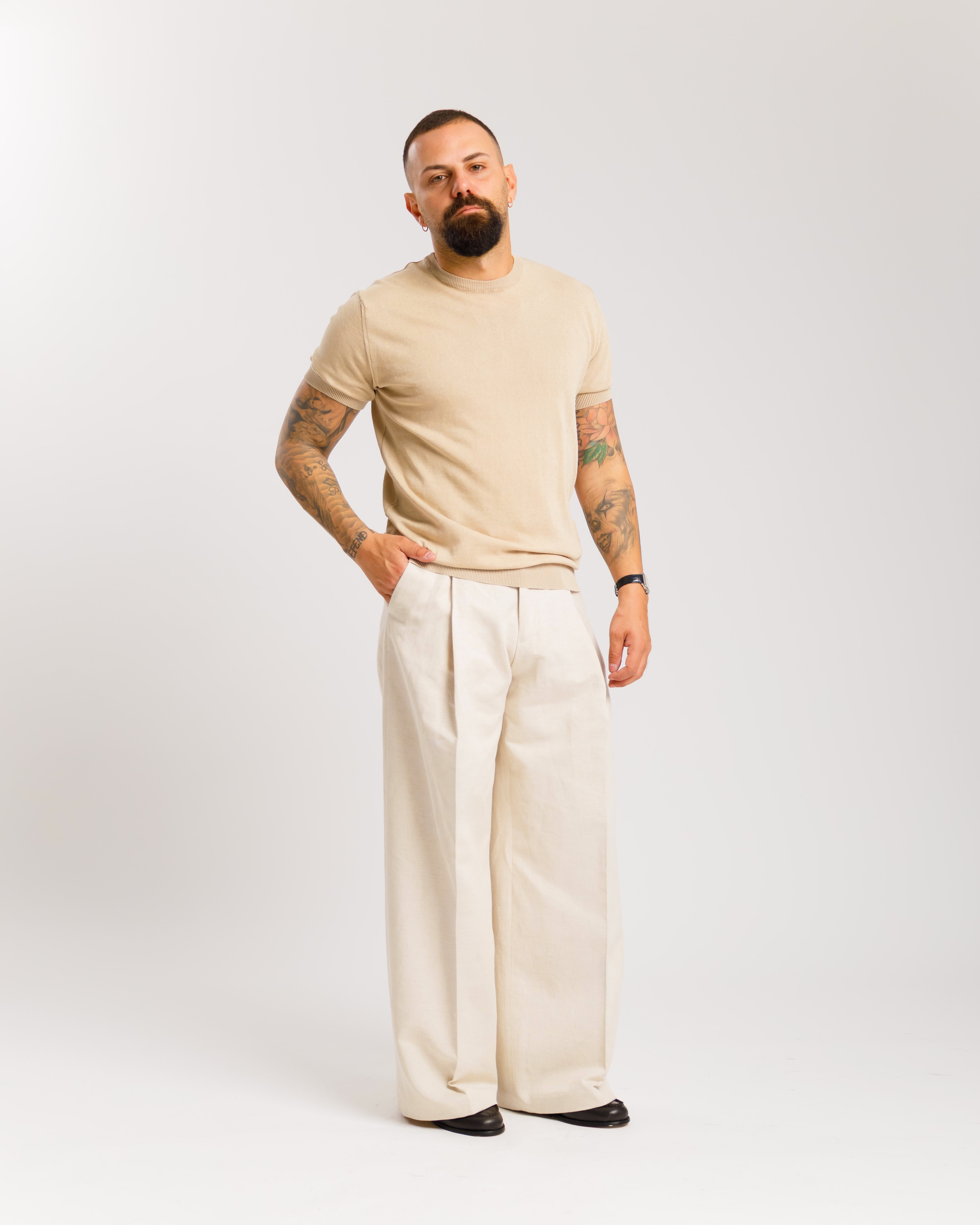 Maglia in cotone girocollo - MA8361 BEIGE