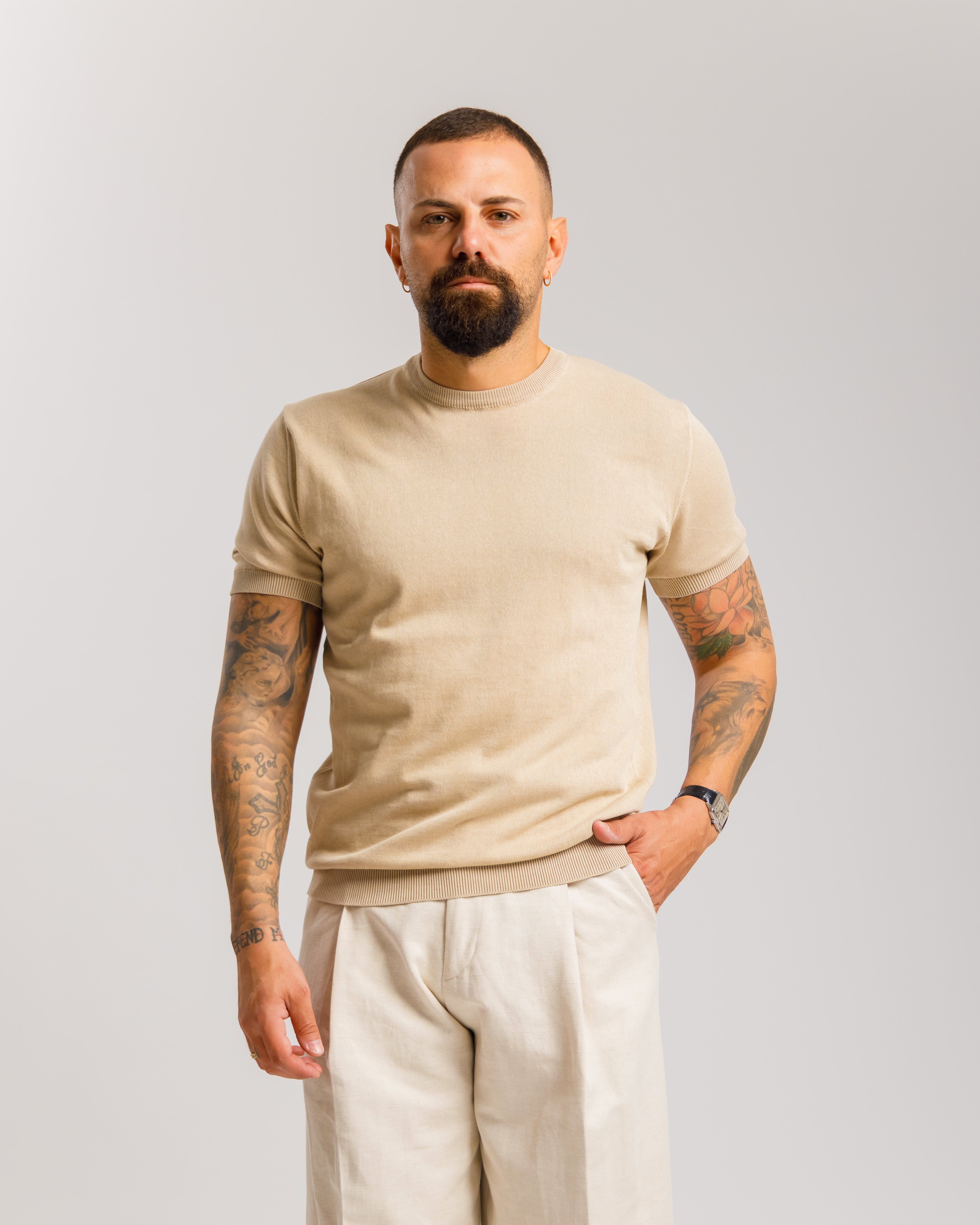 Maglia in cotone girocollo - MA8361 BEIGE