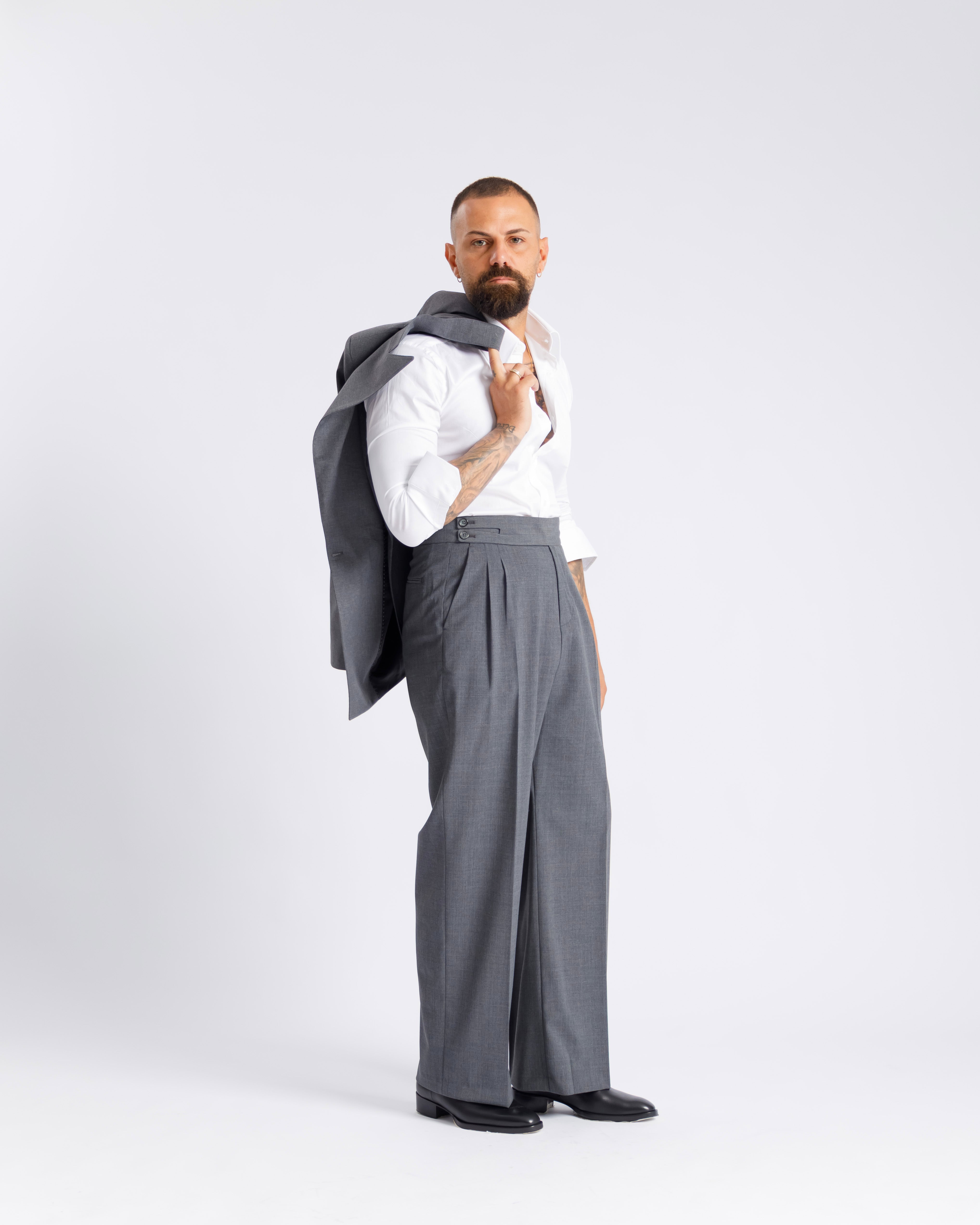 Pantaloni Palazzo Doppio Bottone -  Ma1061 grigio