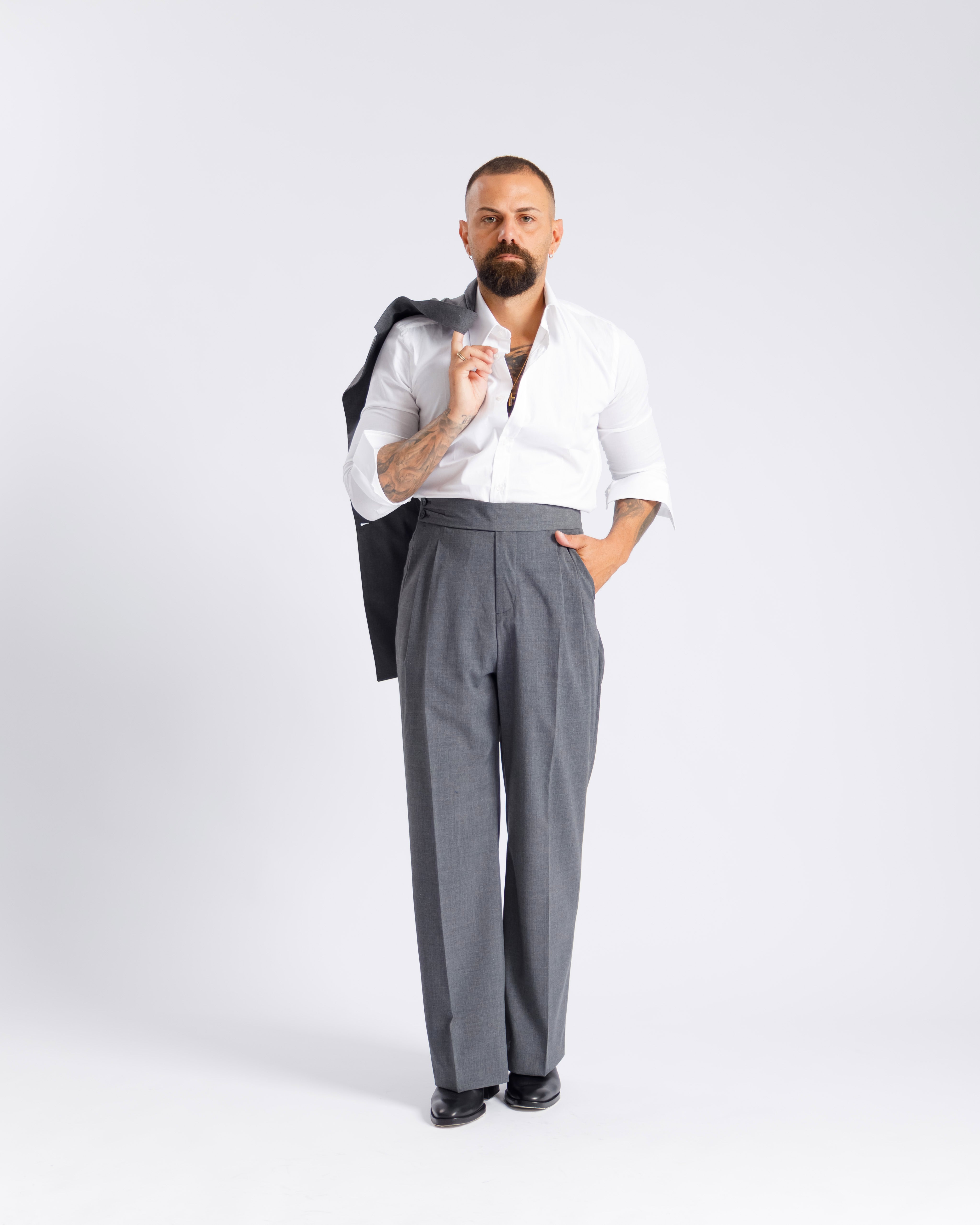 Pantaloni Palazzo Doppio Bottone -  Ma1061 grigio