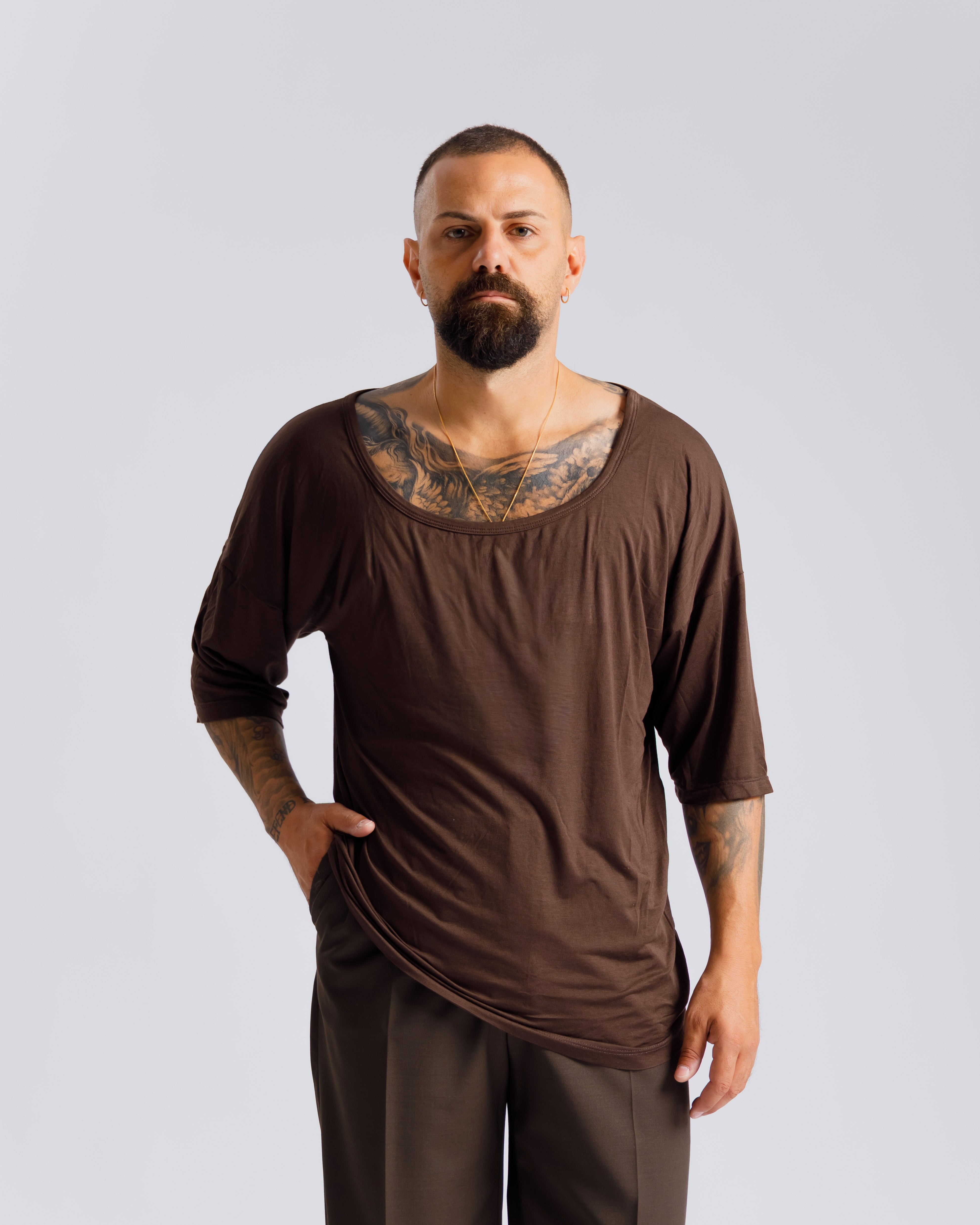 T-shirt Leggera Scollata - TESTA DI MORO Ma1075
