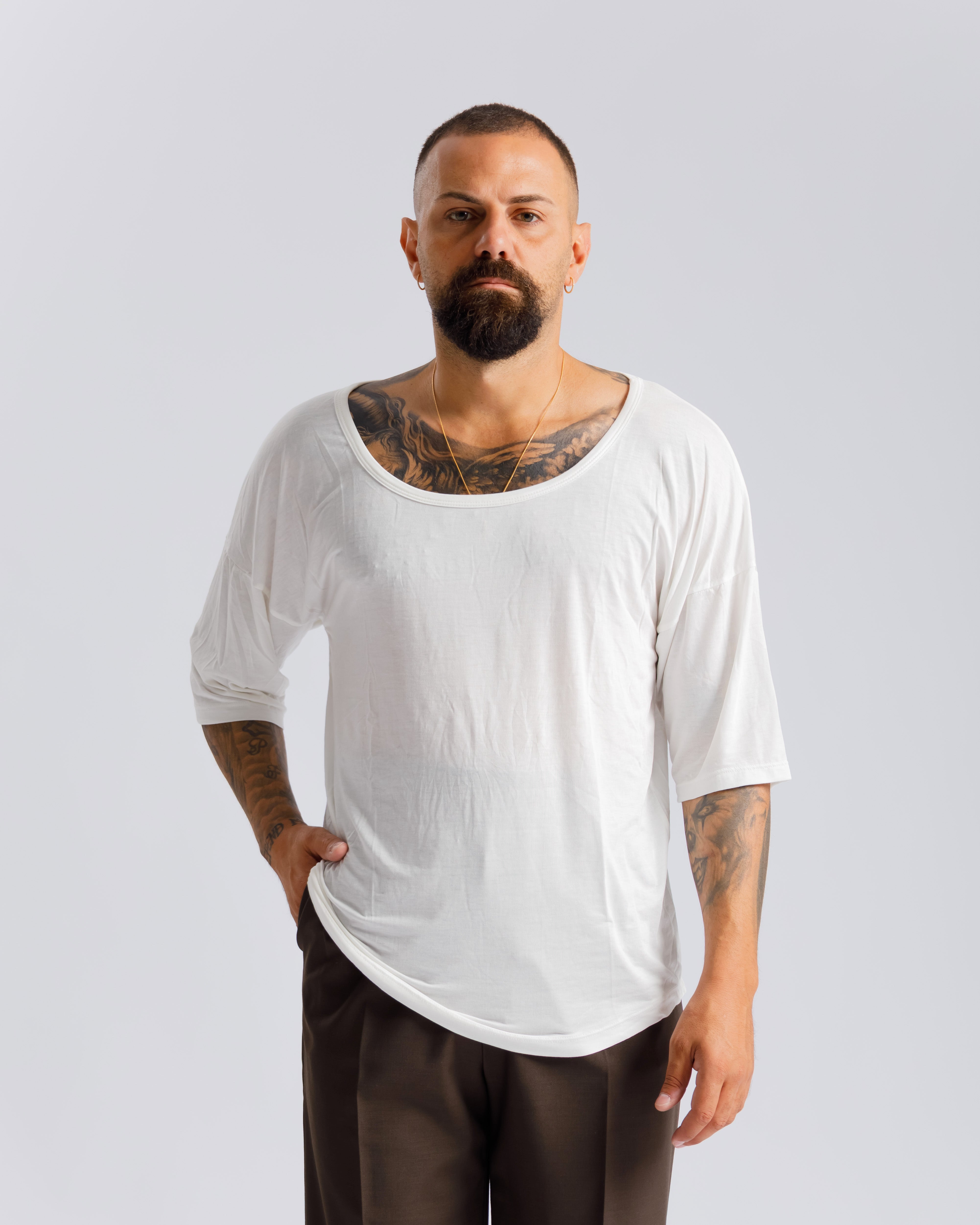 T-shirt Leggera Scollata - BIANCA Ma1075