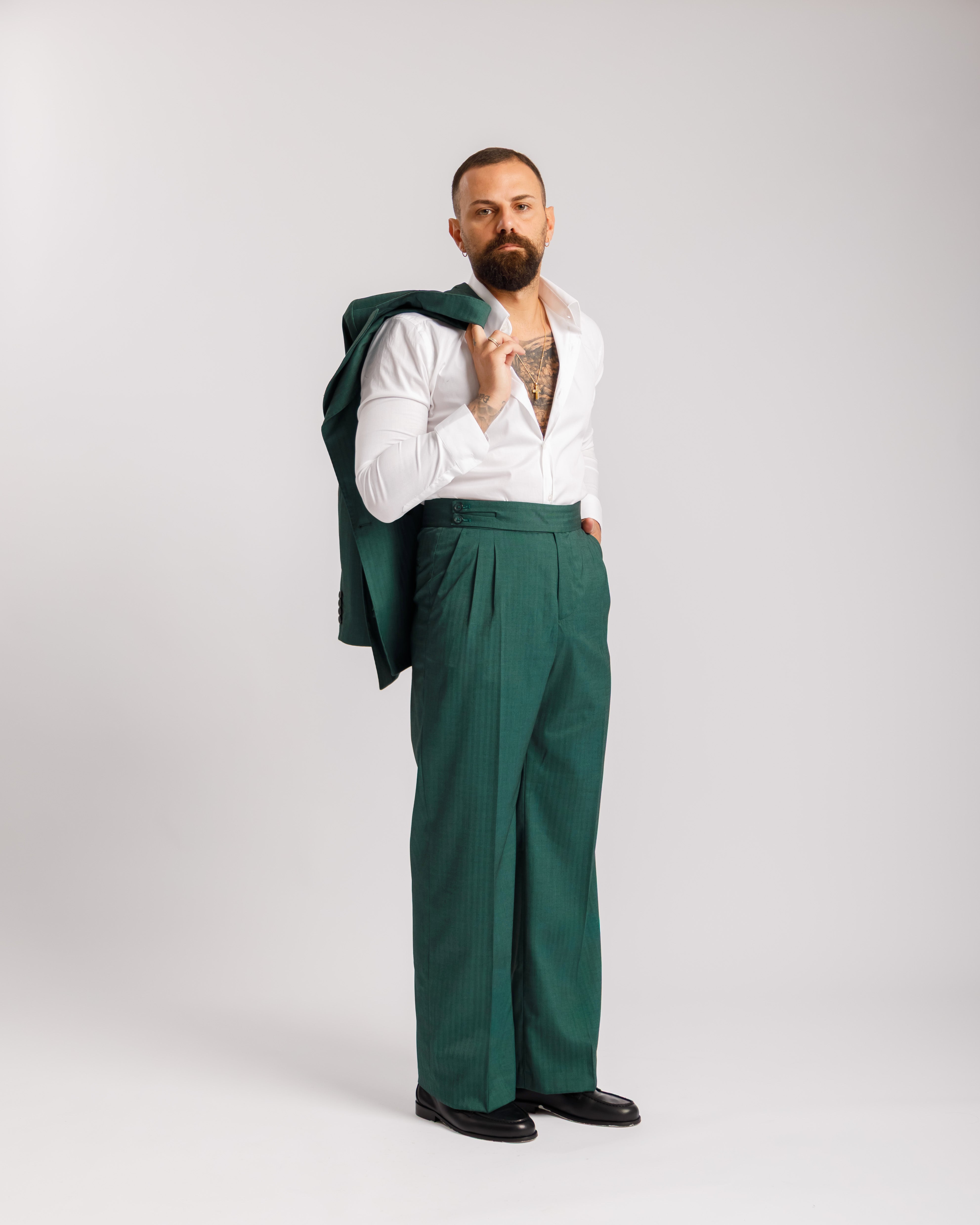 Pantaloni Palazzo Doppio Bottone solaro -  Ma1065 verde