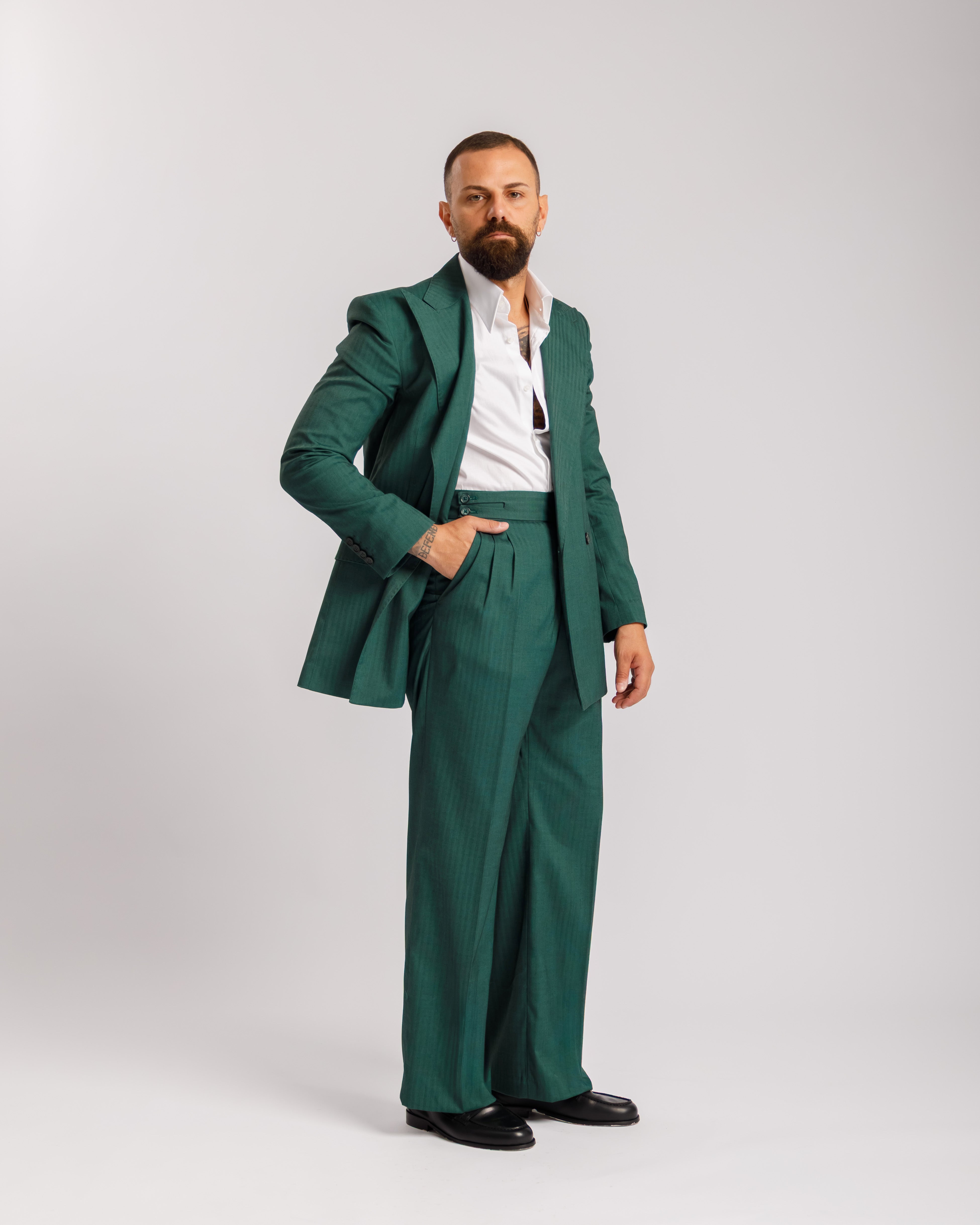 Pantaloni Palazzo Doppio Bottone solaro -  Ma1065 verde