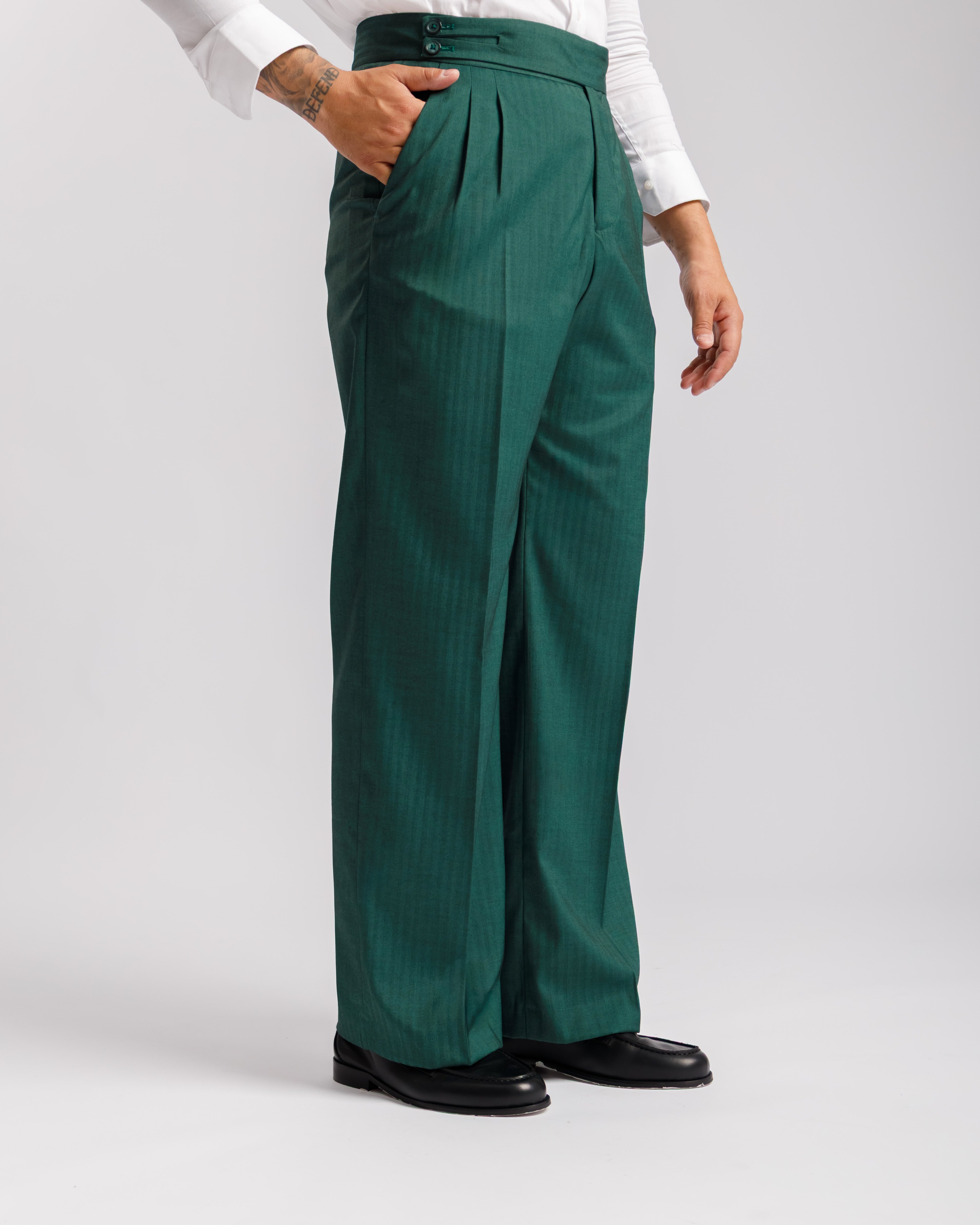 Pantaloni Palazzo Doppio Bottone solaro -  Ma1065 verde